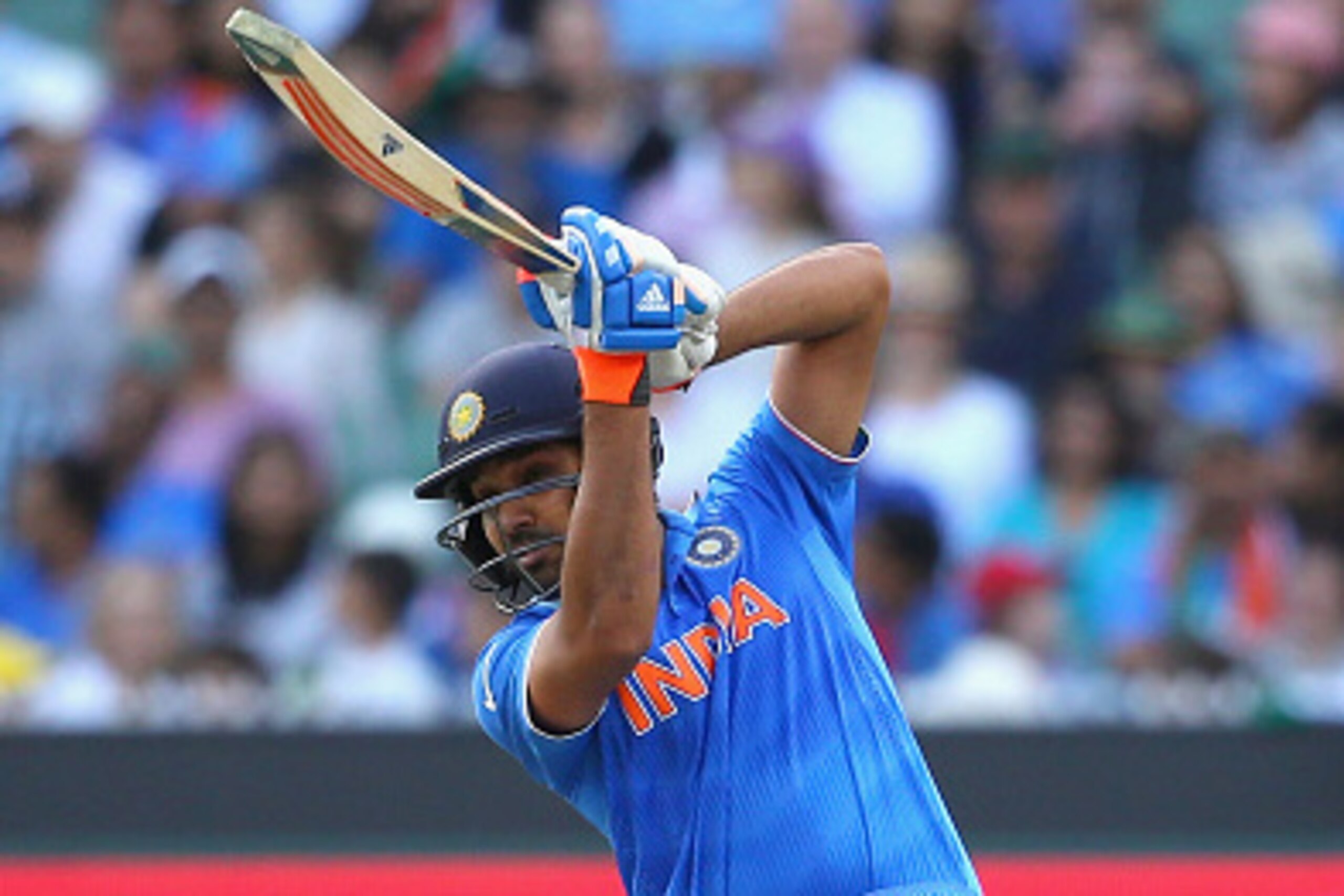 MELBOURNE, AUSTRALIA - MARCH 19:  Rohit Sharma of India bats during the 2015 ICC Cricket World Cup Quater Final match between India and Bangldesh at Melbourne Cricket Ground on March 19, 2015 in Melbourne, Australia.  (Photo by Quinn Rooney/Getty Images)