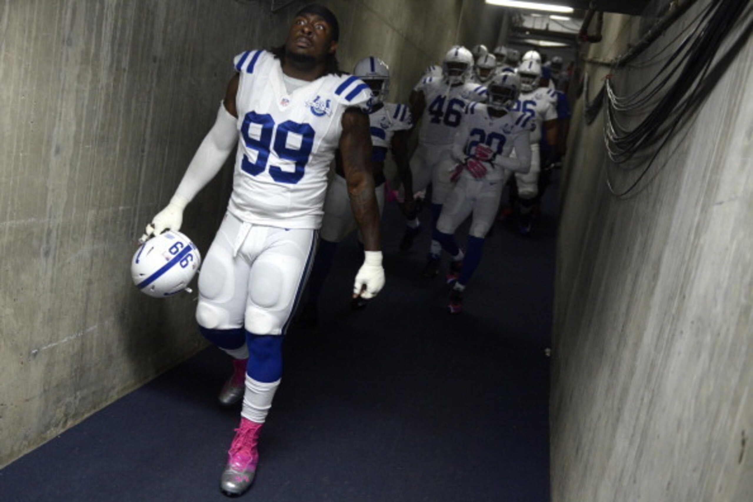 SAN DIEGO, CA - OCTOBER 14: Ricky Jean Francois #99 of the Indianapolis Colts enters the game against the San Diego Chargers on October 14, 2013 at Qualcomm Stadium in San Diego, California. (Photo by Donald Miralle/Getty Images) SAN DIEGO, CA - OCTOBER 14: Ricky Jean Francois #99 of the Indianapolis Colts enters the game against the San Diego Chargers on October 14, 2013 at Qualcomm Stadium in San Diego, California. (Photo by Donald Miralle/Getty Images)