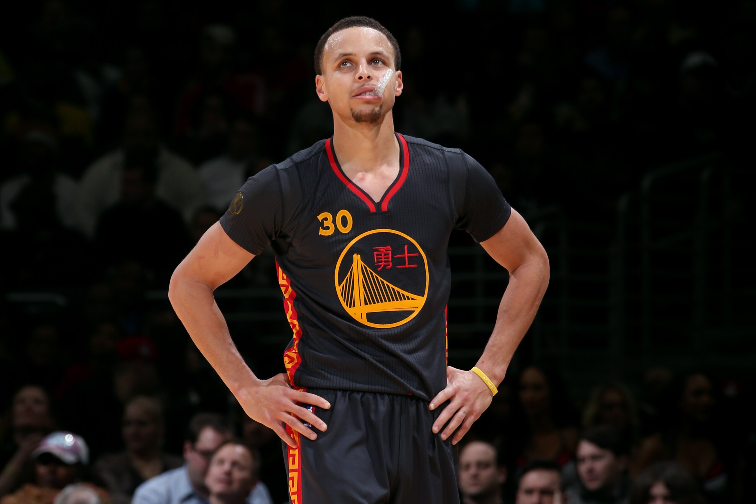 WASHINGTON, DC -  FEBRUARY 24: Stephen Curry #30 of the Golden State Warriors stands on the court during a game against the Washington Wizards on February 24, 2015 at Verizon Center in Washington, DC. NOTE TO USER: User expressly acknowledges and agrees t