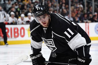 LOS ANGELES, CA - FEBRUARY 26: Anze Kopitar #11 of the Los Angeles Kings looks on during a game against the Ottawa Senators at STAPLES Center on February 26, 2015 in Los Angeles, California. (Photo by Aaron Poole/NHLI via Getty Images)