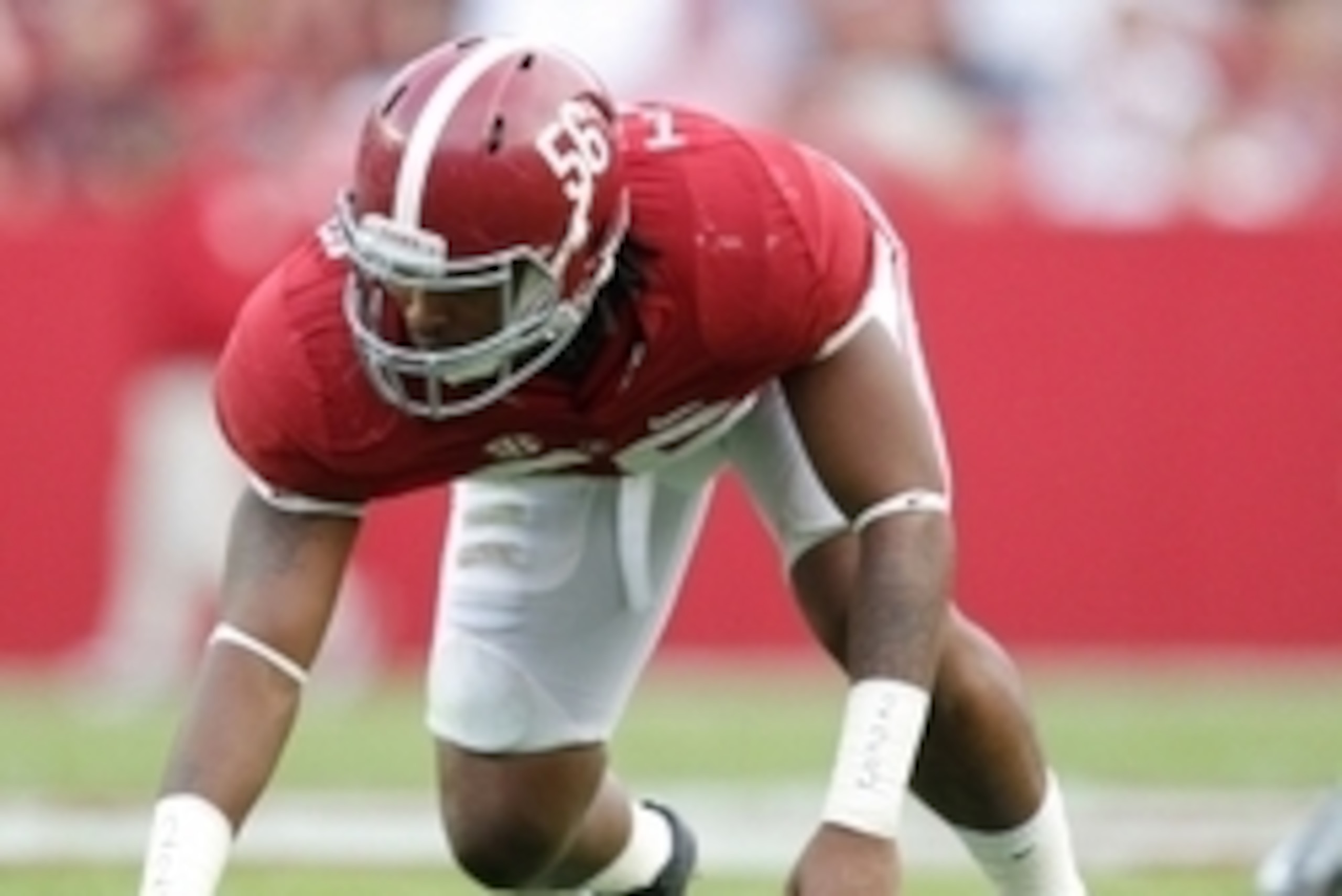 Oct 18, 2014; Tuscaloosa, AL, USA; Alabama Crimson Tide linebacker Tim Williams (56) at Bryant-Denny Stadium. The Crimson Tide defeated the Aggies 59-0. Mandatory Credit: Marvin Gentry-USA TODAY Sports