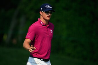 ORLANDO, FL - MARCH 19: Morgan Hoffmann of the United States reacts on the ninth green during the first round of the Arnold Palmer Invitational Presented By MasterCard at the Bay Hill Club and Lodge on March 19, 2015 in Orlando, Florida.  (Photo by Michae