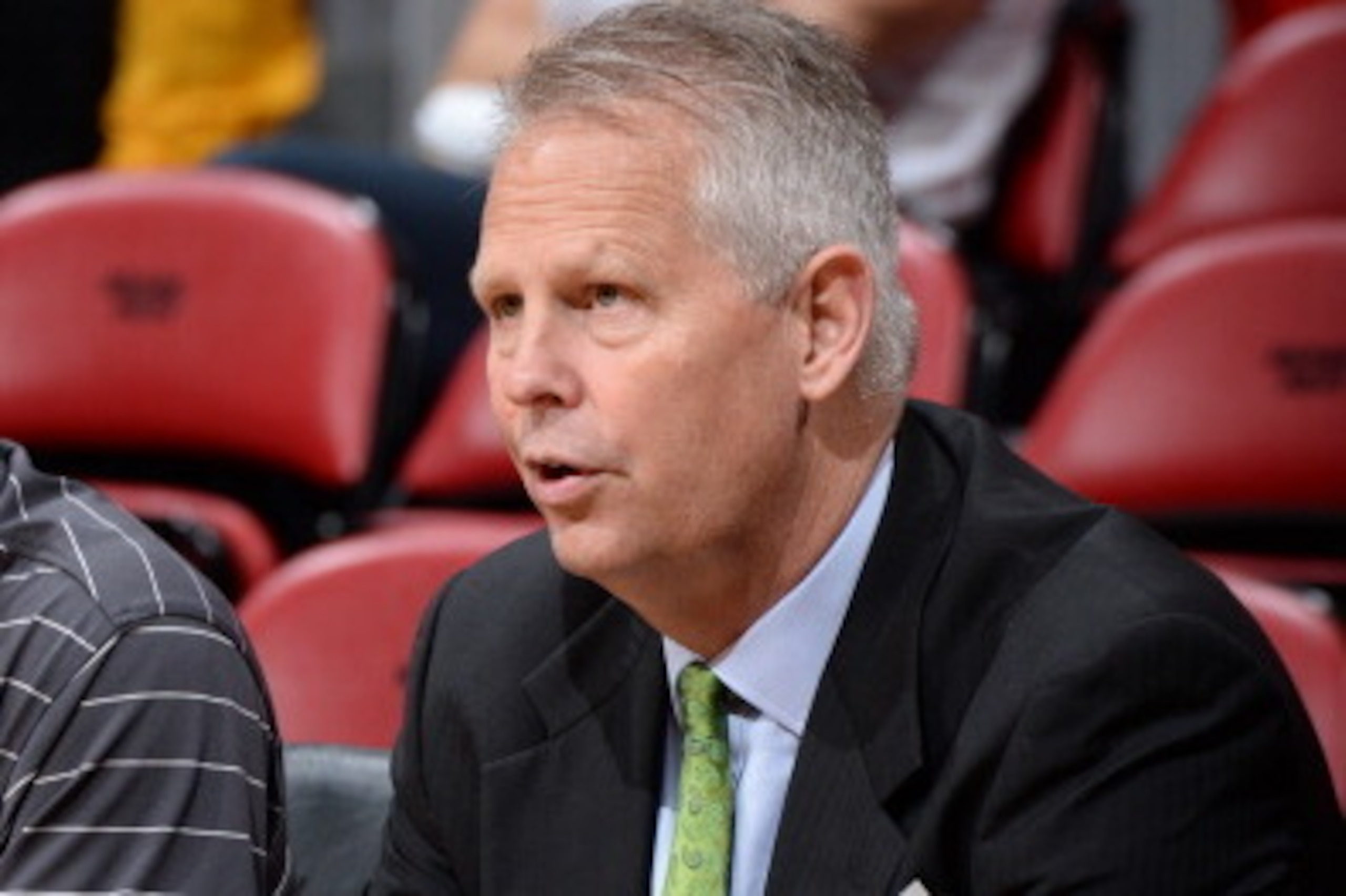 MIAMI, FL- JANUARY 21:  Danny Ainge of the Boston Celtics during the game against the Miami Heat at the American Airlines Arena in Miami, Florida on January 21, 2014.  NOTE TO USER: User expressly acknowledges and agrees that, by downloading and or using 