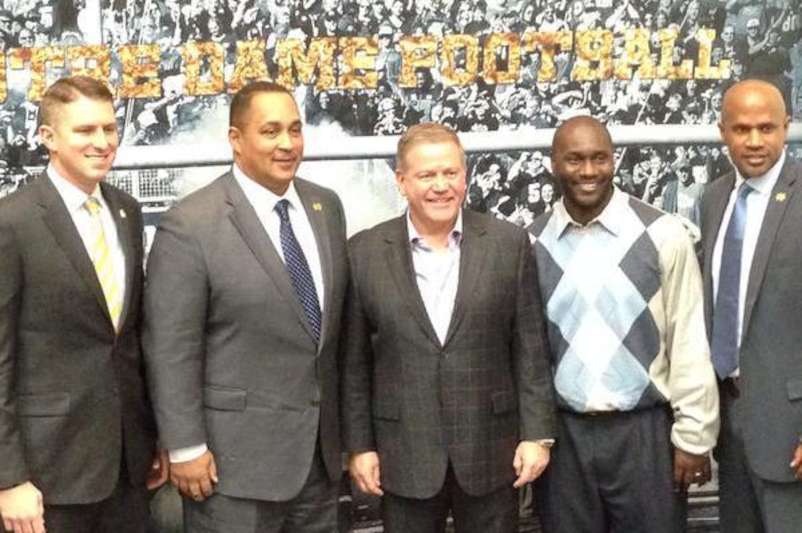 From left: Mike Sanford, Keith Gilmore, Brian Kelly, Autry Denson and Todd Lyght