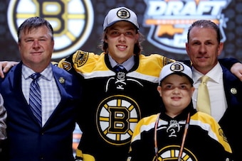 PHILADELPHIA, PA - JUNE 27:  David Pastrnak is selected twenty-fifth by the Boston Bruins in the first round of the 2014 NHL Draft at the Wells Fargo Center on June 27, 2014 in Philadelphia, Pennsylvania.  (Photo by Bruce Bennett/Getty Images)