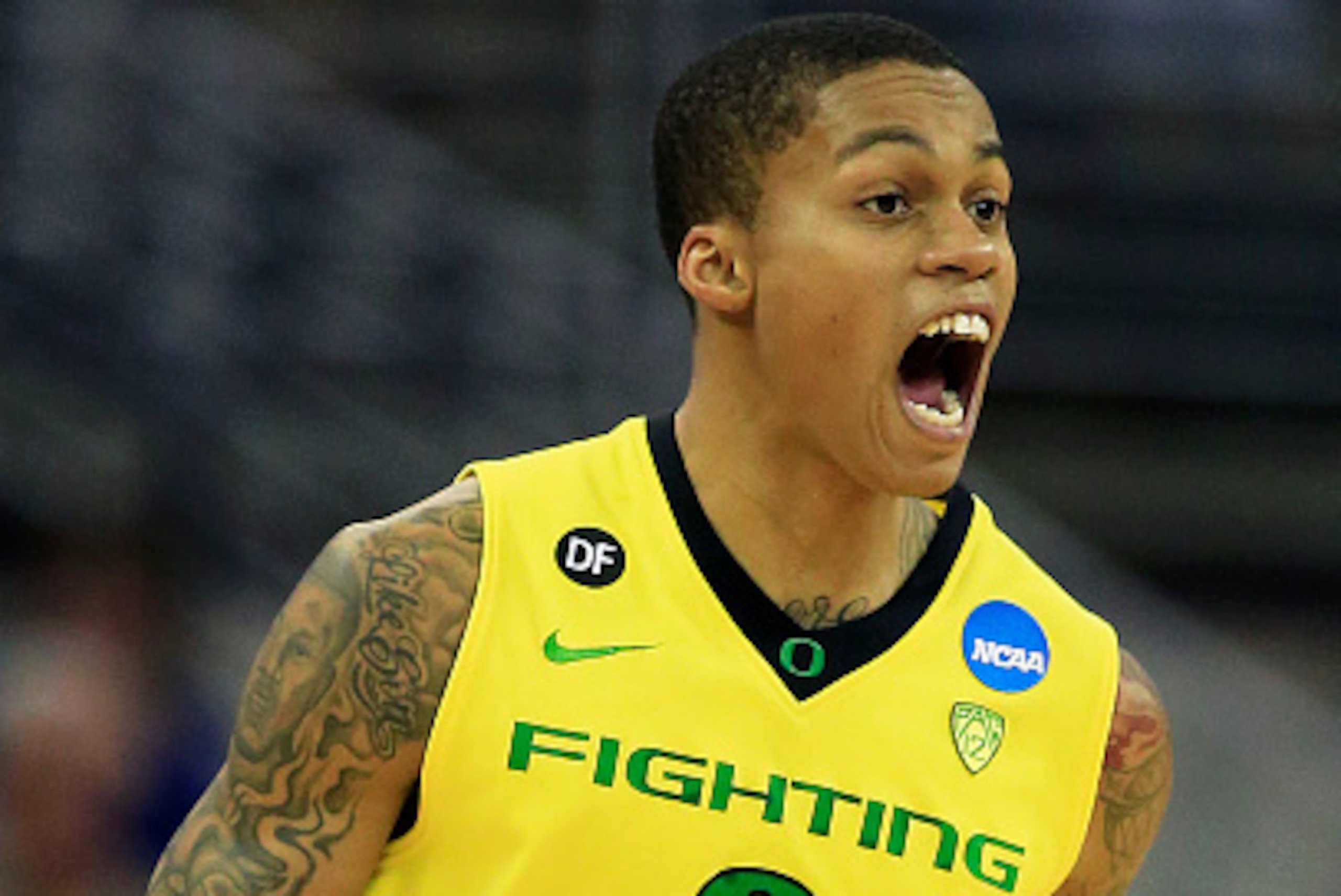 OMAHA, NE - MARCH 20:  Joseph Young #3 of the Oregon Ducks reacts in the first half against the Oklahoma State Cowboys during the second round of the 2015 NCAA Men's Basketball Tournament at the CenturyLink Center on March 20, 2015 in Omaha, Nebraska.  (P