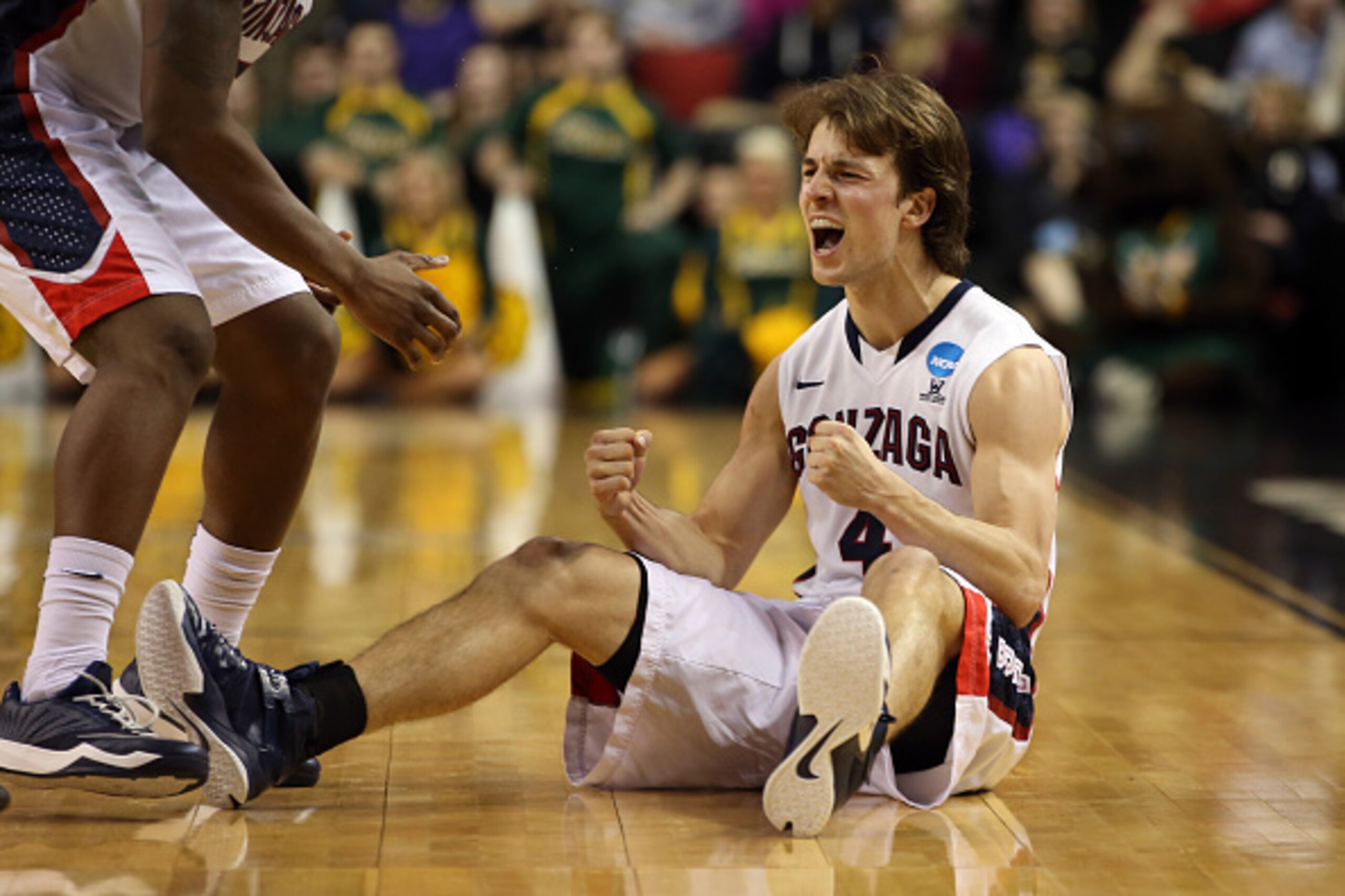 SEATTLE, WA - MARCH 20:  Kevin Pangos #4 of the Gonzaga Bulldogs reacts after a play in the second half of the game against the North Dakota State Bison during the second round of the 2015 NCAA Men's Basketball Tournament at KeyArena on March 20, 2015 in 