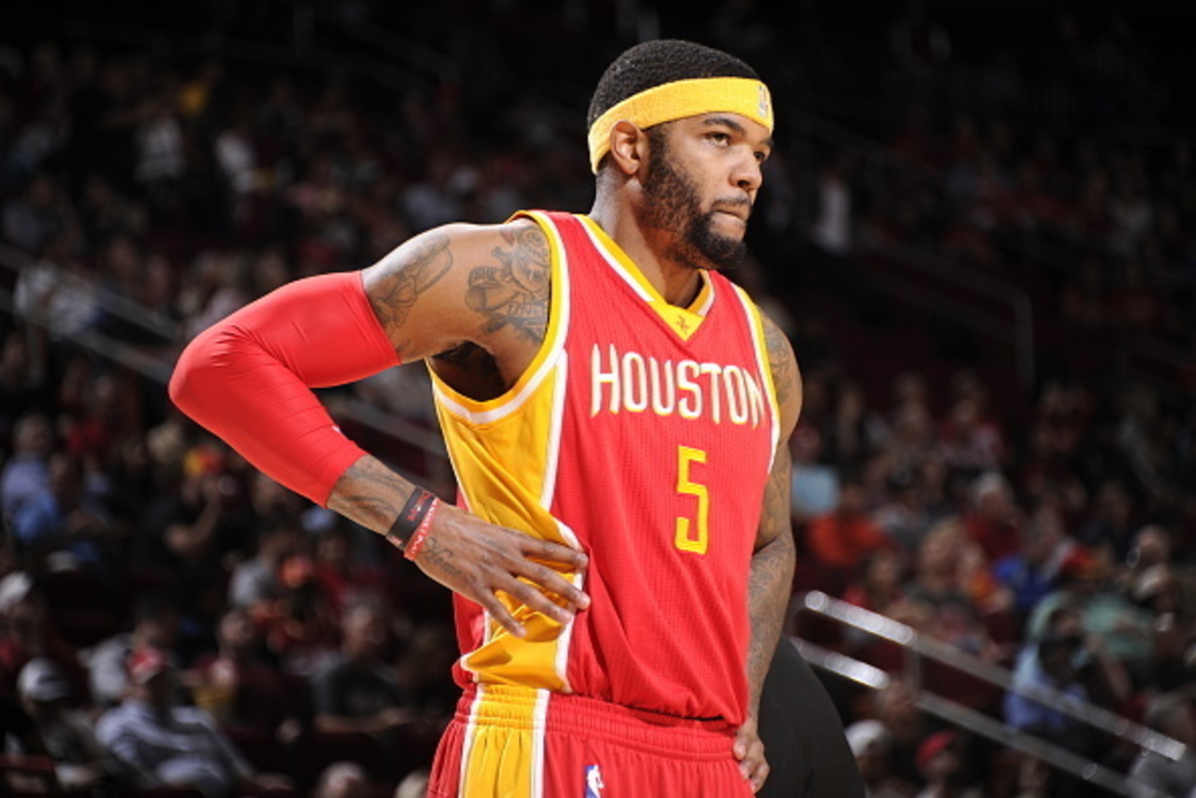 HOUSTON, TX - MARCH 19: Josh Smith #5 of the Houston Rockets stands on the court against the Denver Nuggets on March 19, 2015 at the Toyota Center in Houston, Texas. NOTE TO USER: User expressly acknowledges and agrees that, by downloading and or using HOUSTON, TX - MARCH 19: Josh Smith #5 of the Houston Rockets stands on the court against the Denver Nuggets on March 19, 2015 at the Toyota Center in Houston, Texas. NOTE TO USER: User expressly acknowledges and agrees that, by downloading and or using
