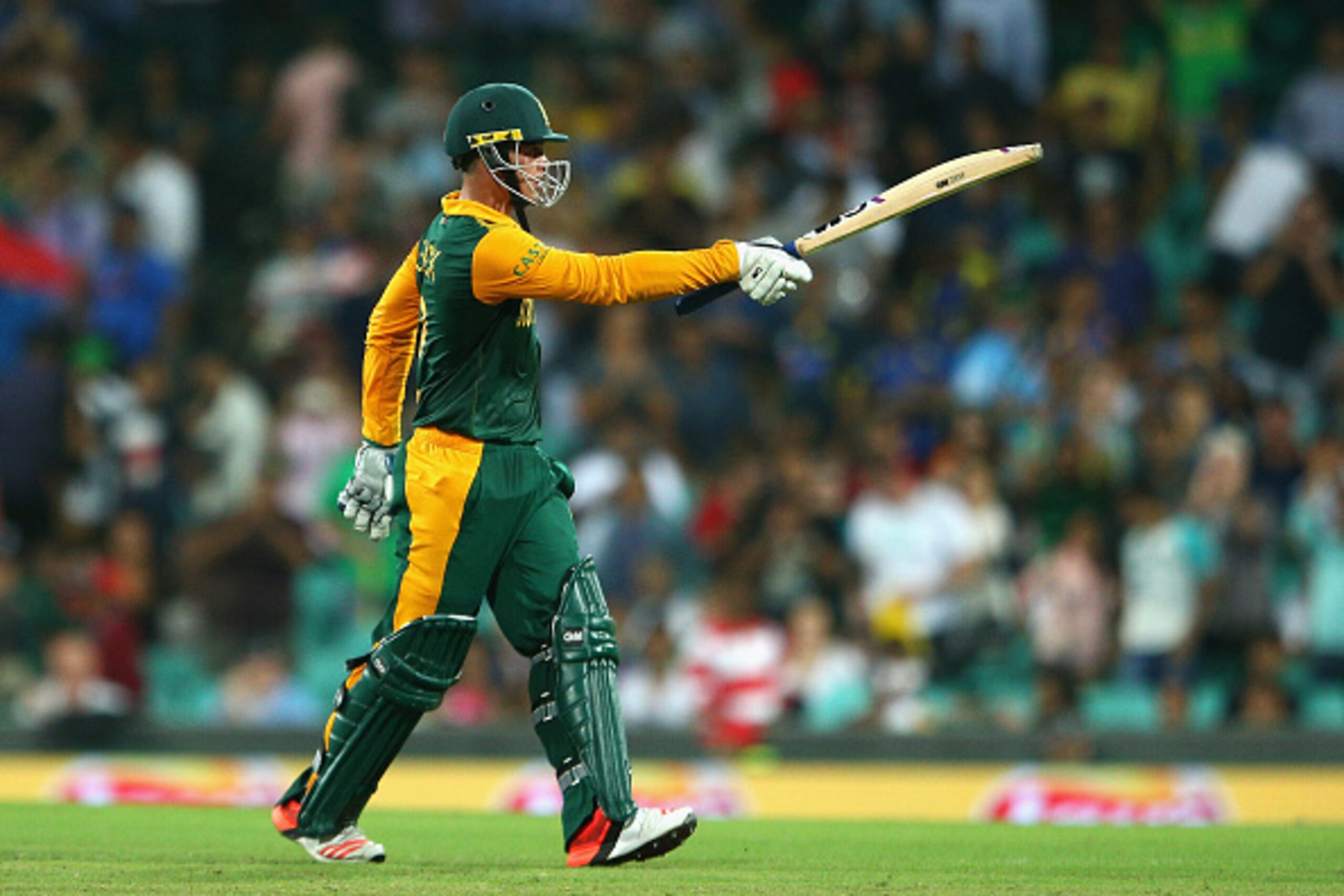 SYDNEY, AUSTRALIA - MARCH 18:  Quinton de Kock of South Africa celebrates winning the 2015 ICC Cricket World Cup match between South Africa and Sri Lanka at Sydney Cricket Ground on March 18, 2015 in Sydney, Australia.  (Photo by Cameron Spencer/Getty Ima