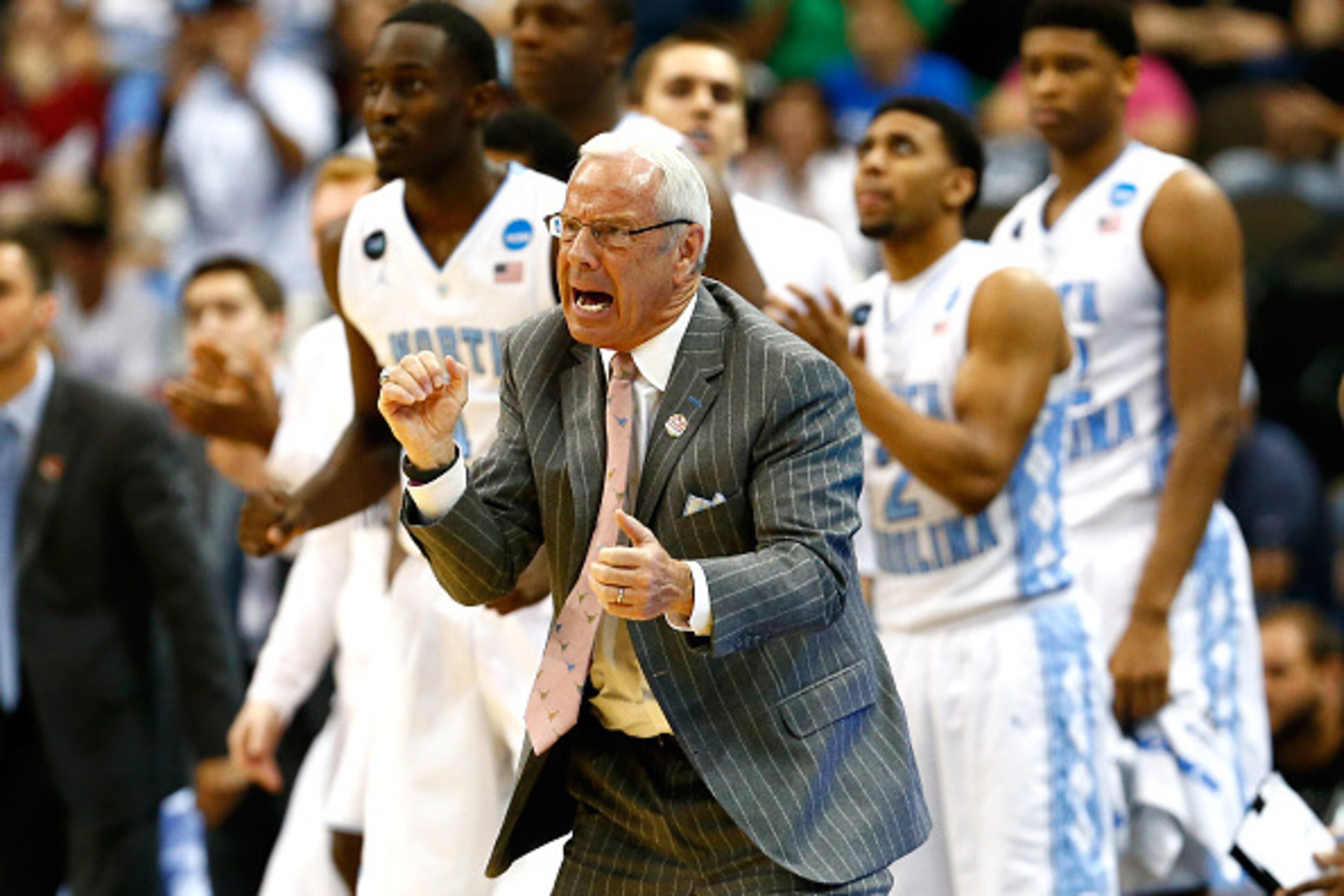 JACKSONVILLE, FL - MARCH 19: Head coach Roy Williams of the North Carolina Tar Heels reacts on the bench against the Harvard Crimson during the second round of the 2015 NCAA Men's Basketball Tournament at Jacksonville Veterans Memorial Arena on March 19, JACKSONVILLE, FL - MARCH 19: Head coach Roy Williams of the North Carolina Tar Heels reacts on the bench against the Harvard Crimson during the second round of the 2015 NCAA Men's Basketball Tournament at Jacksonville Veterans Memorial Arena on March 19,