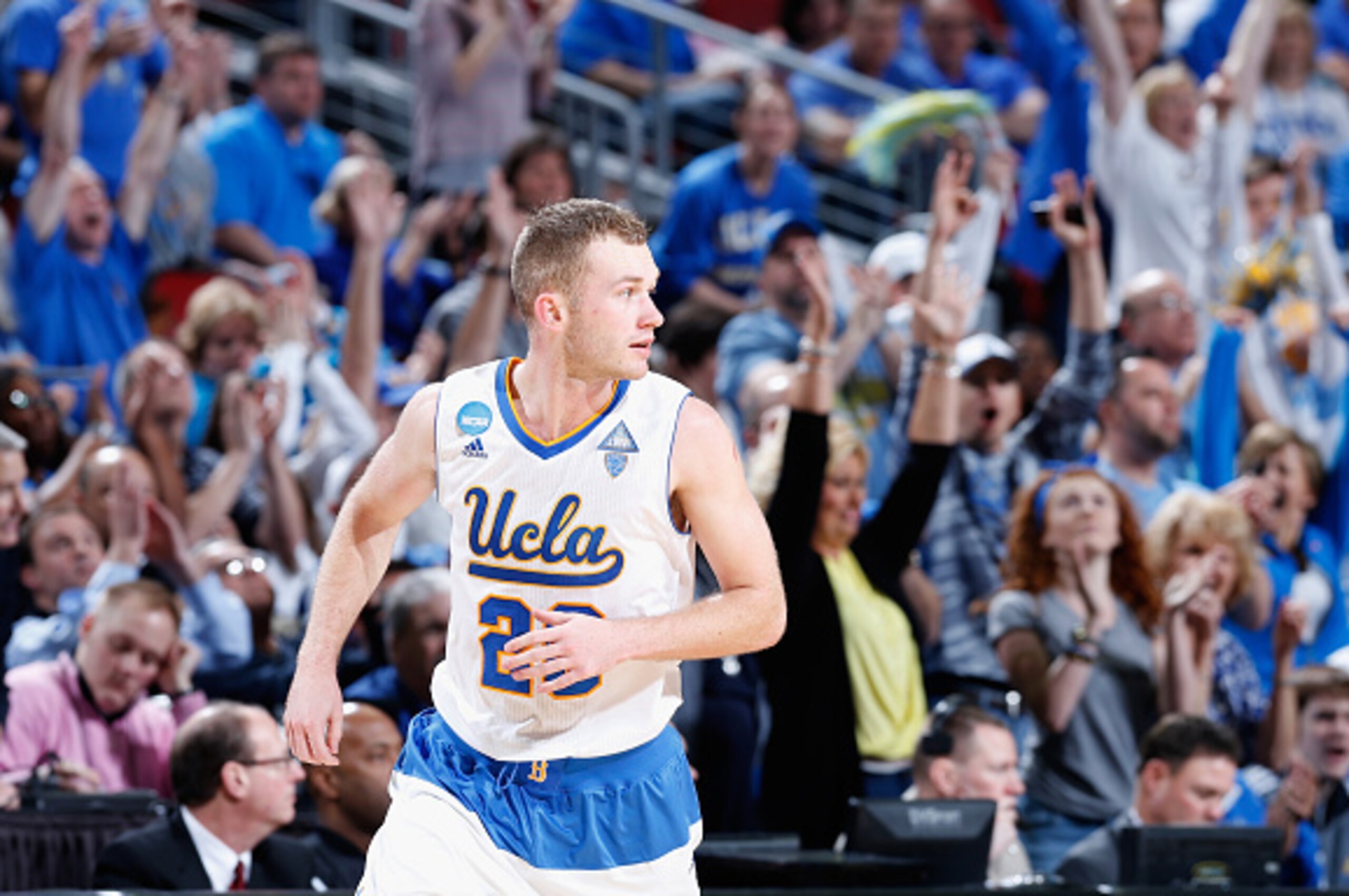 LOUISVILLE, KY - MARCH 21:  Bryce Alford #20 of the UCLA Bruins runs down the court against the UAB Blazers during the third round of the 2015 NCAA Men's Basketball Tournament at KFC YUM! Center on March 21, 2015 in Louisville, Kentucky.  (Photo by Joe Ro