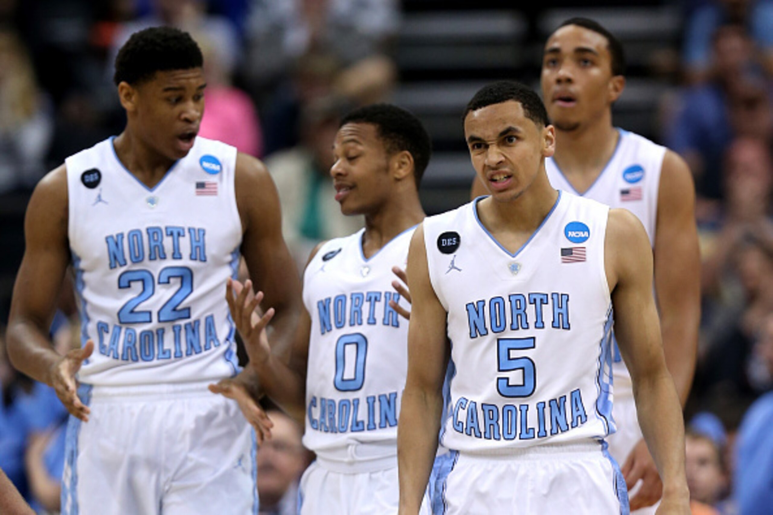 JACKSONVILLE, FL - MARCH 21: Marcus Paige #5 of the North Carolina Tar Heels and teammates react against the Arkansas Razorbacks in the second half during the third round of the 2015 NCAA Men's Basketball Tournament at Jacksonville Veterans Memorial Arena JACKSONVILLE, FL - MARCH 21: Marcus Paige #5 of the North Carolina Tar Heels and teammates react against the Arkansas Razorbacks in the second half during the third round of the 2015 NCAA Men's Basketball Tournament at Jacksonville Veterans Memorial Arena