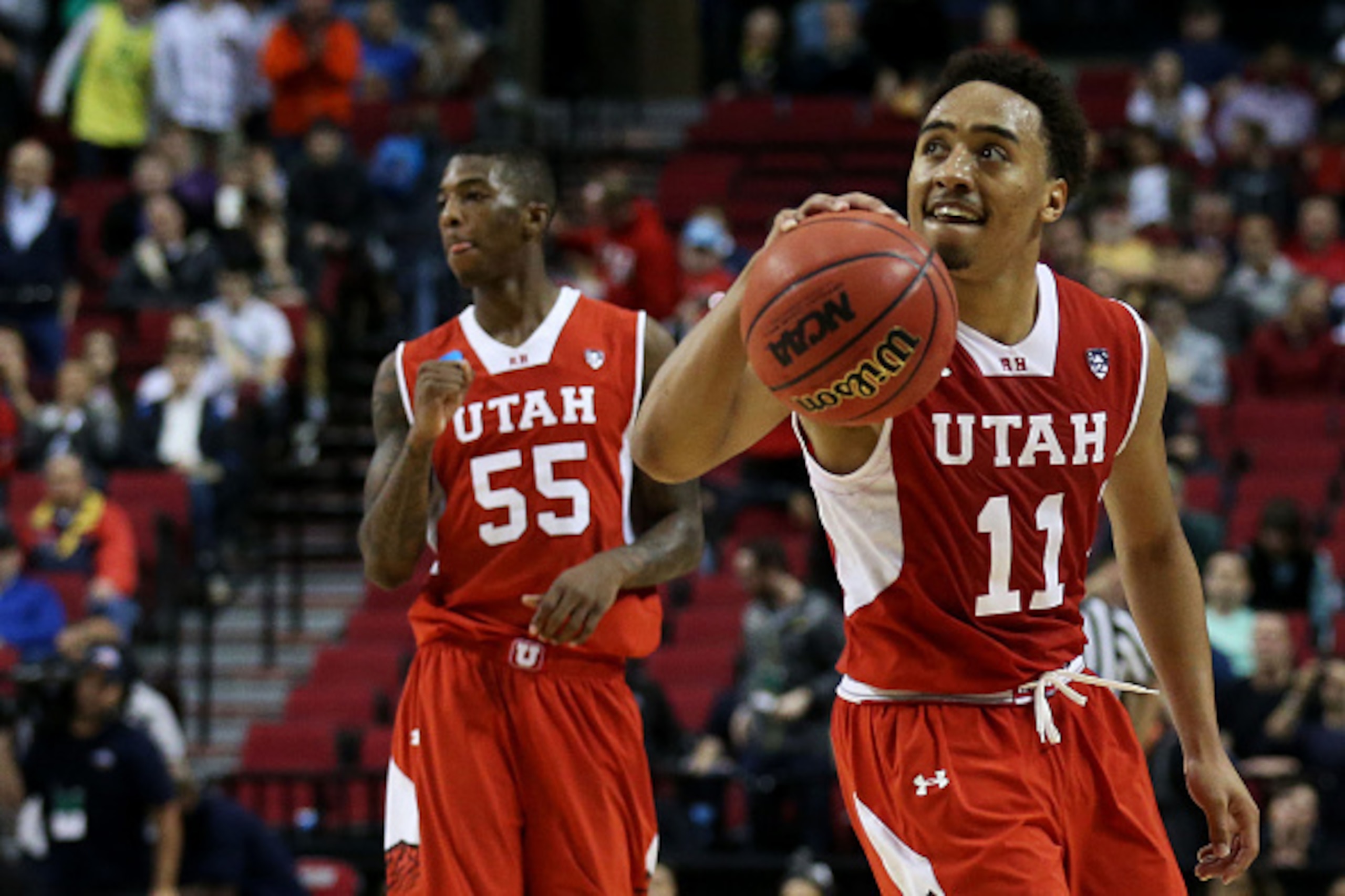 PORTLAND, OR - MARCH 21: Brandon Taylor #11 of the Utah Utes reacts in the second half against the Georgetown Hoyas during the third round of the 2015 NCAA Men's Basketball Tournament at Moda Center on March 21, 2015 in Portland, Oregon. (Photo by Steph PORTLAND, OR - MARCH 21: Brandon Taylor #11 of the Utah Utes reacts in the second half against the Georgetown Hoyas during the third round of the 2015 NCAA Men's Basketball Tournament at Moda Center on March 21, 2015 in Portland, Oregon. (Photo by Steph