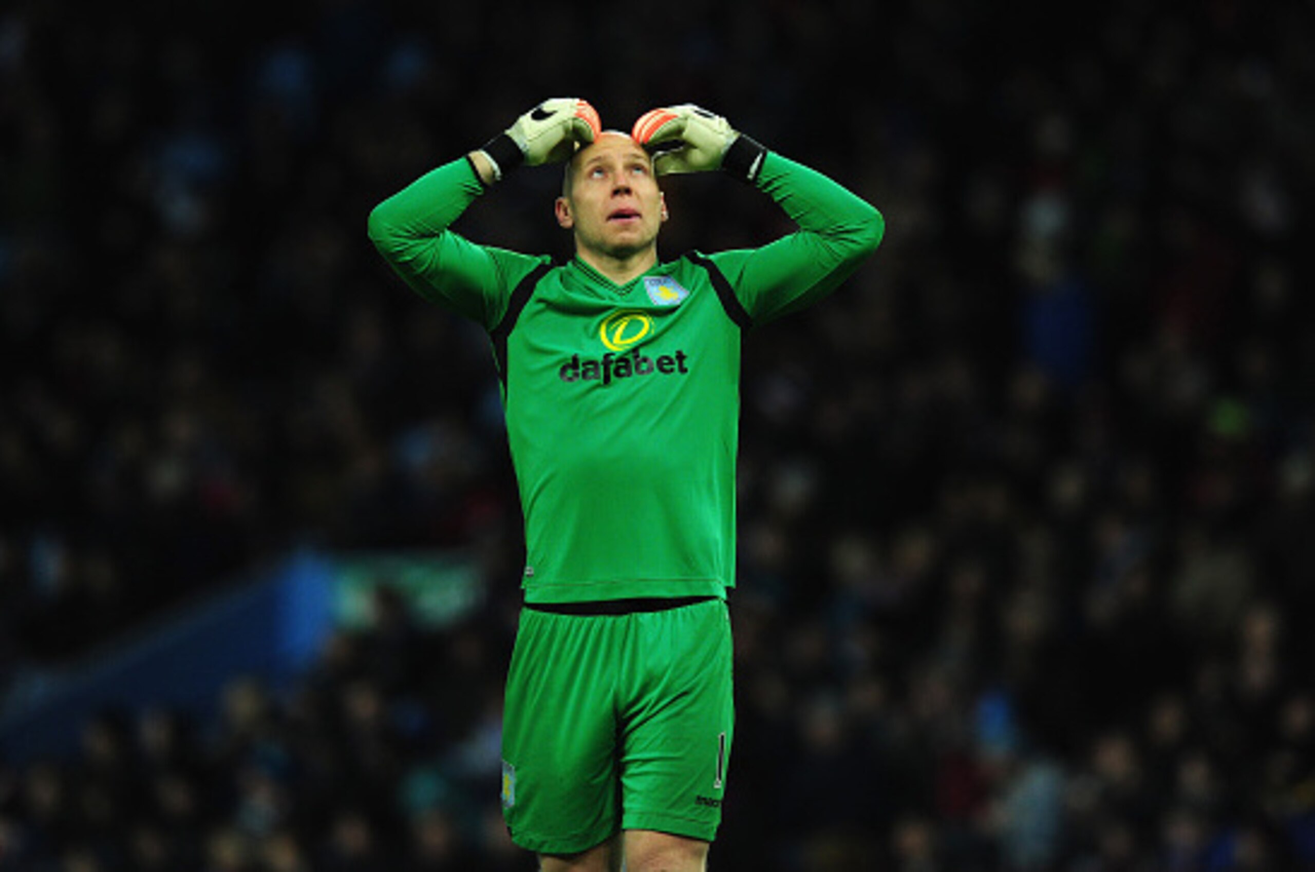 BIRMINGHAM, ENGLAND - DECEMBER 07:  Villa goalkeeper Brad Guzan reacts during the Barclays Premier League match between Aston Villa and Leicester City at Villa Park on December 7, 2014 in Birmingham, England.  (Photo by Stu Forster/Getty Images)