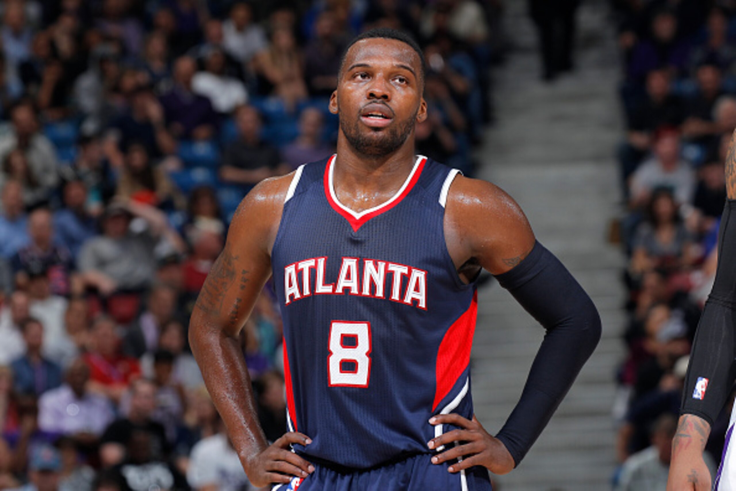 SACRAMENTO, CA - MARCH 16: Shelvin Mack #8 of the Atlanta Hawks looks on during the game against the Sacramento Kings on March 16, 2015 at Sleep Train Arena in Sacramento, California. NOTE TO USER: User expressly acknowledges and agrees that, by downloadi