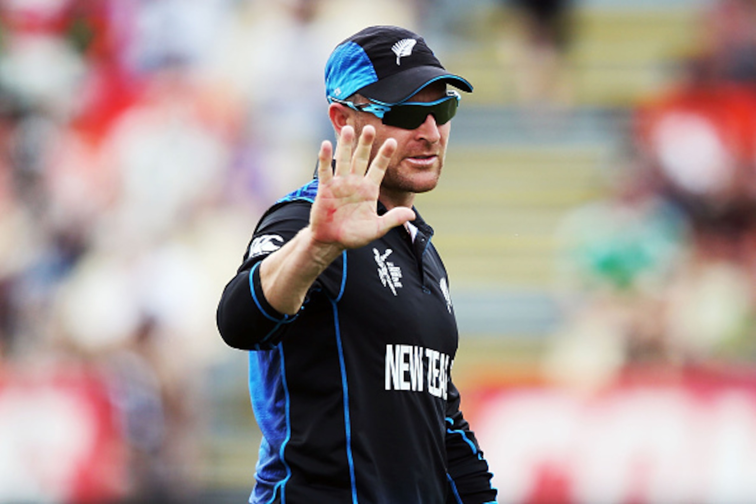 HAMILTON, NEW ZEALAND - MARCH 13:  Brendon McCullum of New Zealand reacts during the 2015 ICC Cricket World Cup match between Bangladesh and New Zealand at Seddon Park on March 13, 2015 in Hamilton, New Zealand.  (Photo by Anthony Au-Yeung/Getty Images)