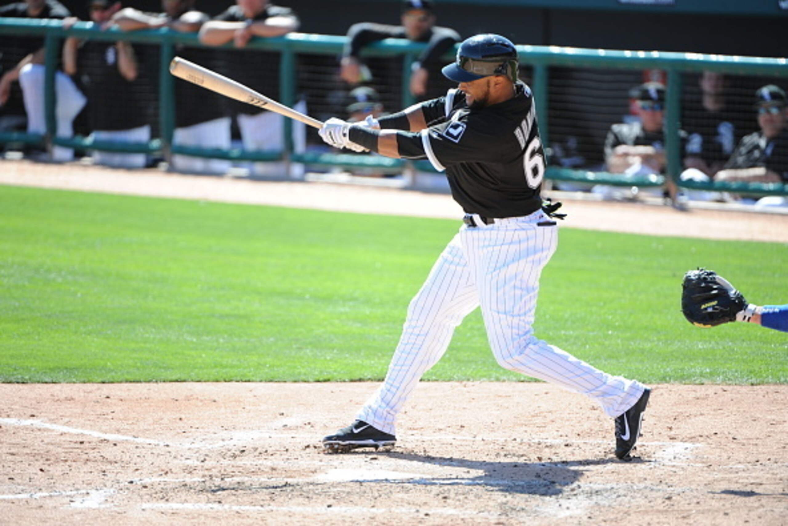 GLENDALE, AZ - MARCH 5:  Emilio Bonafacio #64 of the Chicago White Sox bats during the game against the Los Angeles Dodgers on March 5, 2015 at Camelback Ranch-Glendale in Glendale, Arizona.  The Dodgers defeated the White Sox 6-1. (Photo by Rich Pilling/
