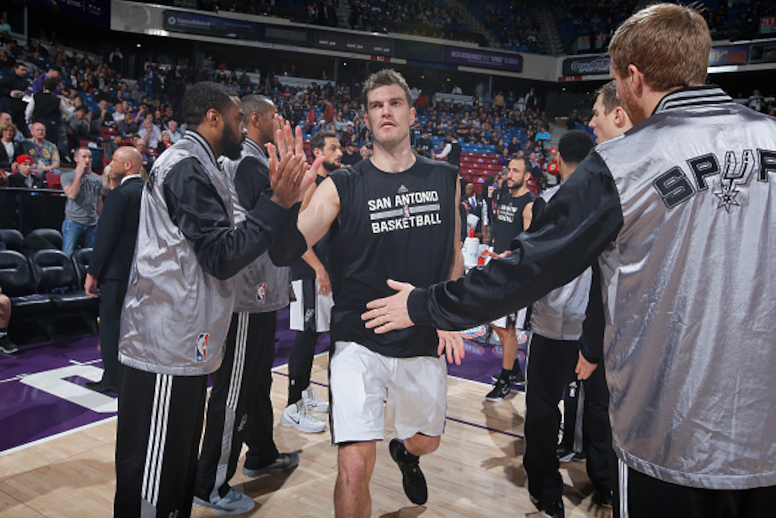 SACRAMENTO, CA - FEBRUARY 27: Tiago Splitter #22 of the San Antonio Spurs gets introduced into the starting lineup against the Sacramento Kings on February 27, 2015 at Sleep Train Arena in Sacramento, California. NOTE TO USER: User expressly acknowledges 
