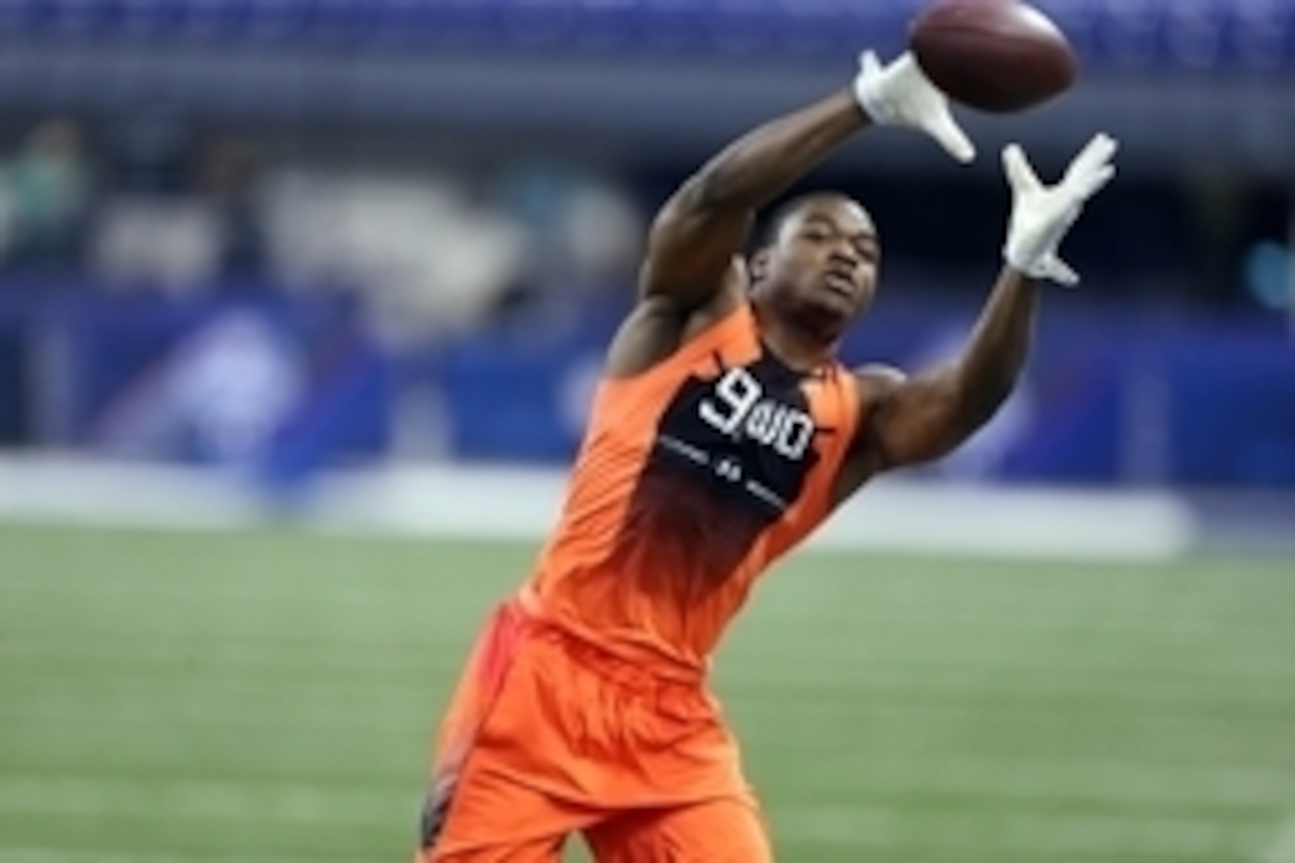 Feb 21, 2015; Indianapolis, IN, USA; Alabama Crimson Tide wide receiver Amari Cooper catches a pass during the 2015 NFL Combine at Lucas Oil Stadium. Mandatory Credit: Brian Spurlock-USA TODAY Sports
