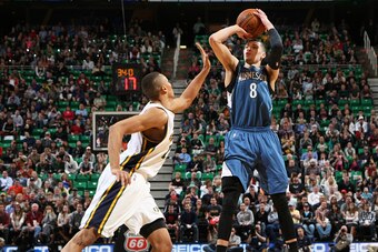 SALT LAKE CITY, UT - MARCH 23: Zach LaVine #8 of the Minnesota Timberwolves takes a shot against the Utah Jazz on March 23, 2015 at EnergySolutions Arena in Salt Lake City, Utah. NOTE TO USER: User expressly acknowledges and agrees that, by downloading an