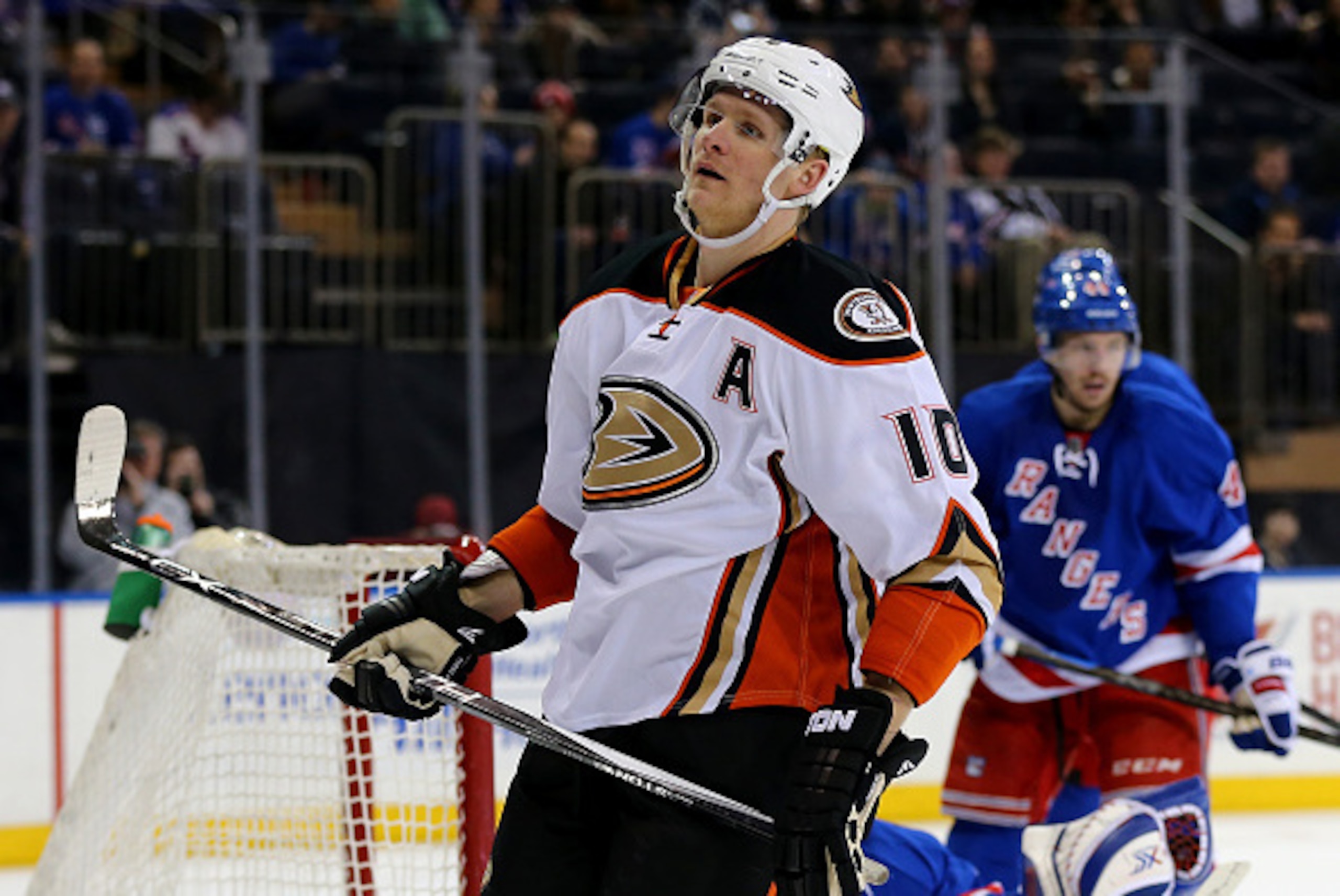 NEW YORK, NY - MARCH 22: Corey Perry #10 of the Anaheim Ducks reacts after his shot was stopped by Cam Talbot #33 of the New York Rangers in the third period on March 22, 2015 at Madison Square Garden in New York City.The New York Rangers defeated the An NEW YORK, NY - MARCH 22: Corey Perry #10 of the Anaheim Ducks reacts after his shot was stopped by Cam Talbot #33 of the New York Rangers in the third period on March 22, 2015 at Madison Square Garden in New York City.The New York Rangers defeated the An