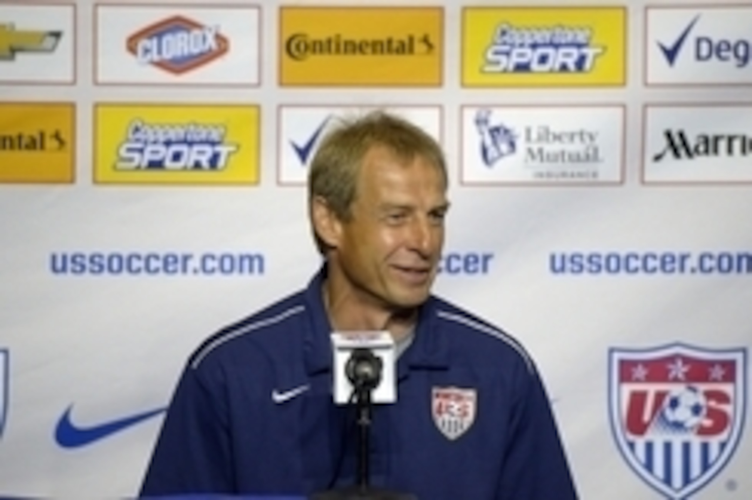 Feb 8, 2015; Carson, CA, USA; United States coach Jurgen Klinsmann at press conference after international friendly against Panama at StubHub Center. The United States defeated Panama 2-0. Mandatory Credit: Kirby Lee-USA TODAY Sports