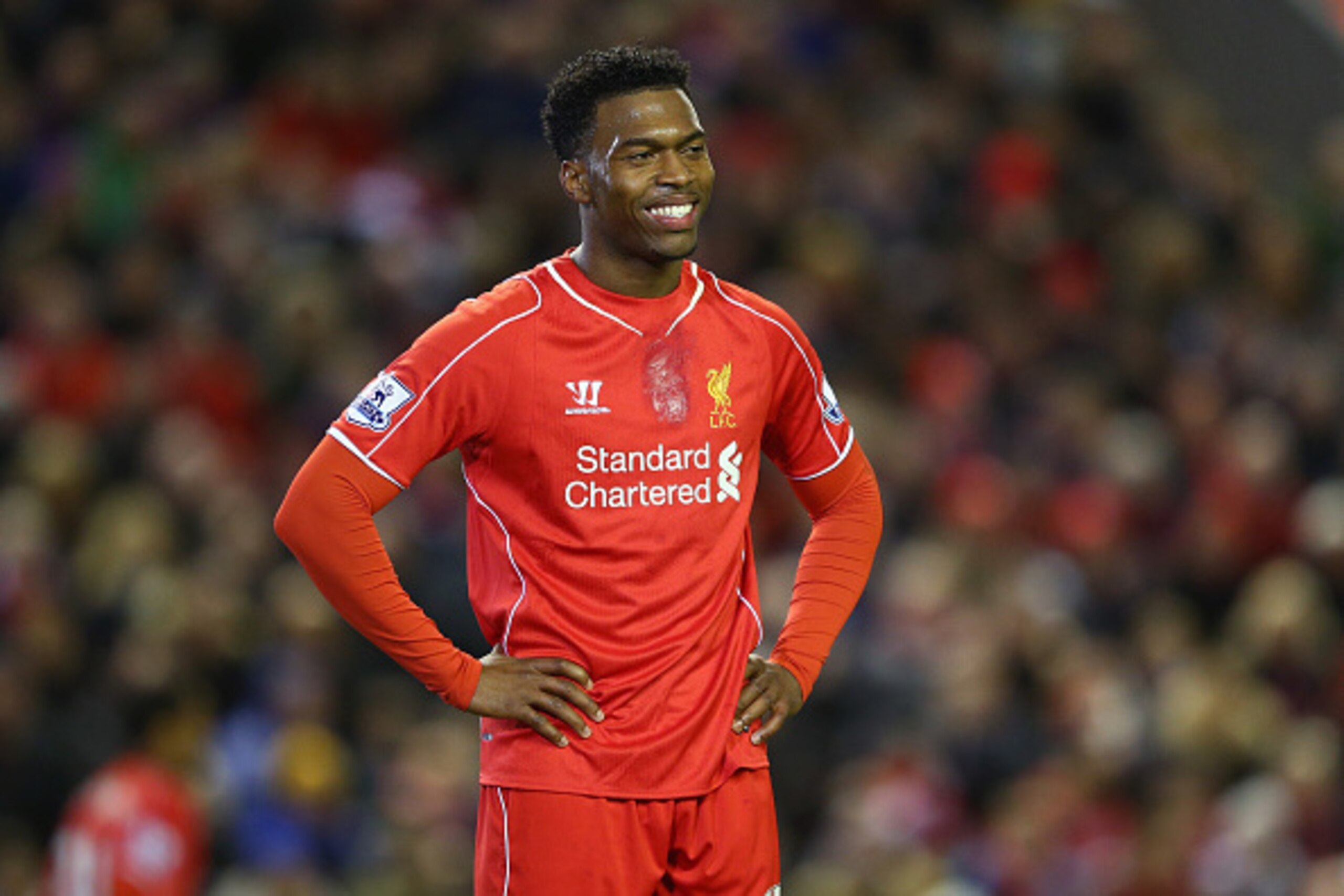 LIVERPOOL, ENGLAND - MARCH 04: Daniel Sturridge of Liverpool smiles during the Barclays Premier League match between Liverpool and Burnley at Anfield on March 4, 2015 in Liverpool, England. (Photo by Michael Steele/Getty Images) LIVERPOOL, ENGLAND - MARCH 04: Daniel Sturridge of Liverpool smiles during the Barclays Premier League match between Liverpool and Burnley at Anfield on March 4, 2015 in Liverpool, England. (Photo by Michael Steele/Getty Images)