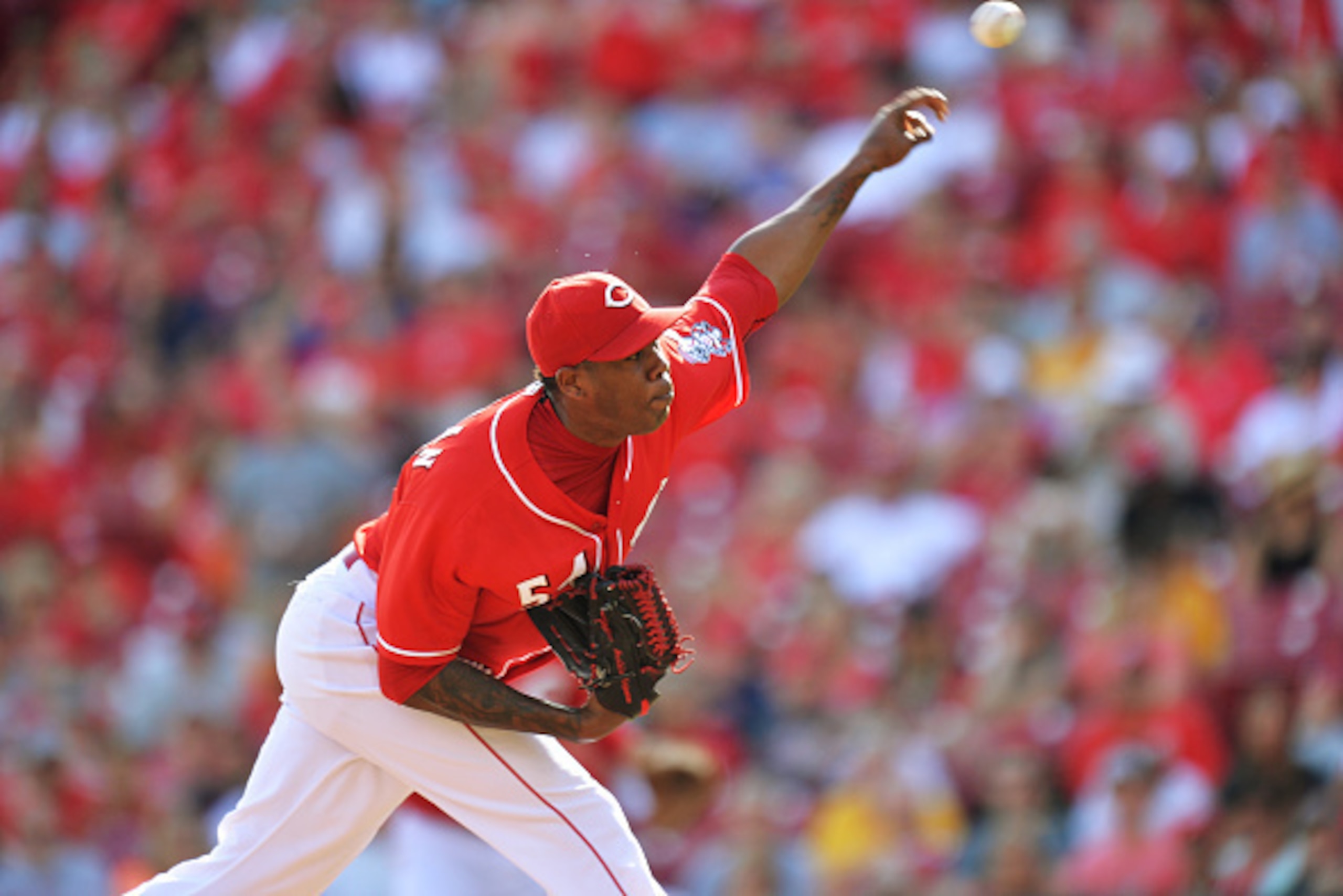 CINCINNATI, OH - SEPTEMBER 28: Aroldis Chapman #54 of the Cincinnati Reds pitches in the ninth inning against the Pittsburgh Pirates at Great American Ball Park on September 28, 2014 in Cincinnati, Ohio. Chapman earned the save as Cincinnati defeated Pitt CINCINNATI, OH - SEPTEMBER 28: Aroldis Chapman #54 of the Cincinnati Reds pitches in the ninth inning against the Pittsburgh Pirates at Great American Ball Park on September 28, 2014 in Cincinnati, Ohio. Chapman earned the save as Cincinnati defeated Pitt