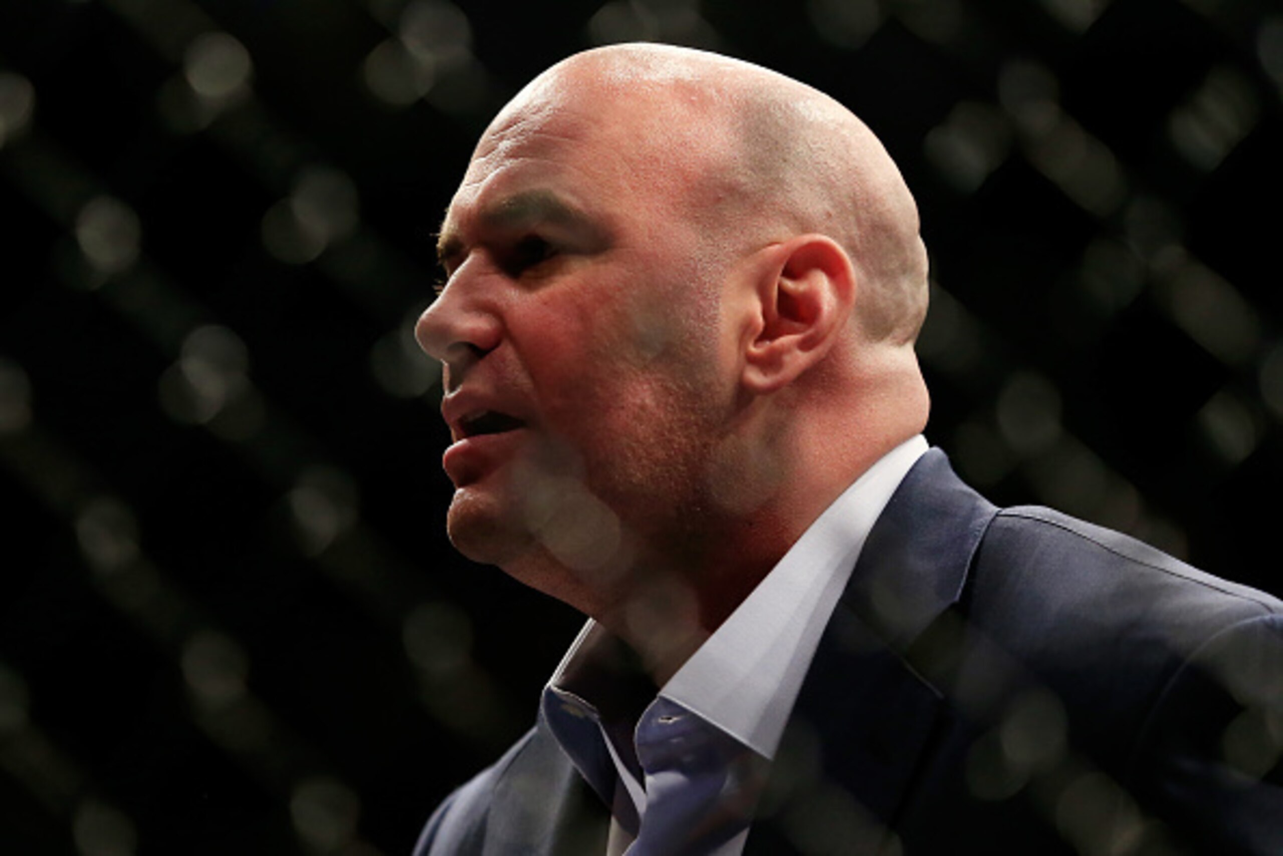 LAS VEGAS, NV - DECEMBER 06: UFC President Dana White looks on following a lightweight title bout between Anthony Pettis and Gilbert Menendez during the UFC 181 event at the Mandalay Bay Events Center on December 6, 2014 in Las Vegas, Nevada.  (Photo by A