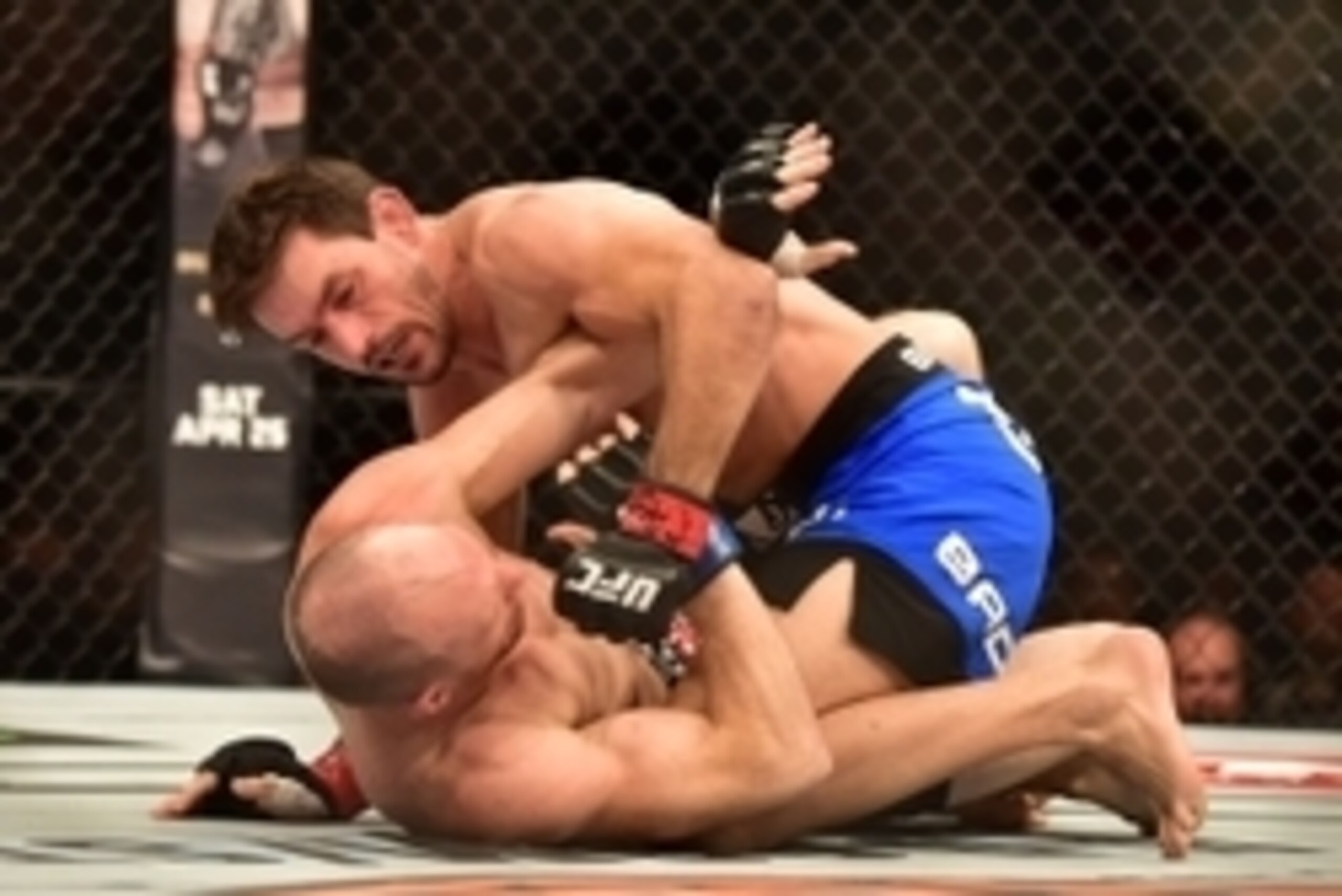 Mar 21, 2015; Rio de Janeiro, RJ, BRAZIL; Demian Maia (red gloves) competes against Ryan LaFlare (blue gloves) during UFC Fight Night at Ginasio do Maracanazinho. Mandatory Credit: Jason Silva-USA TODAY Sports