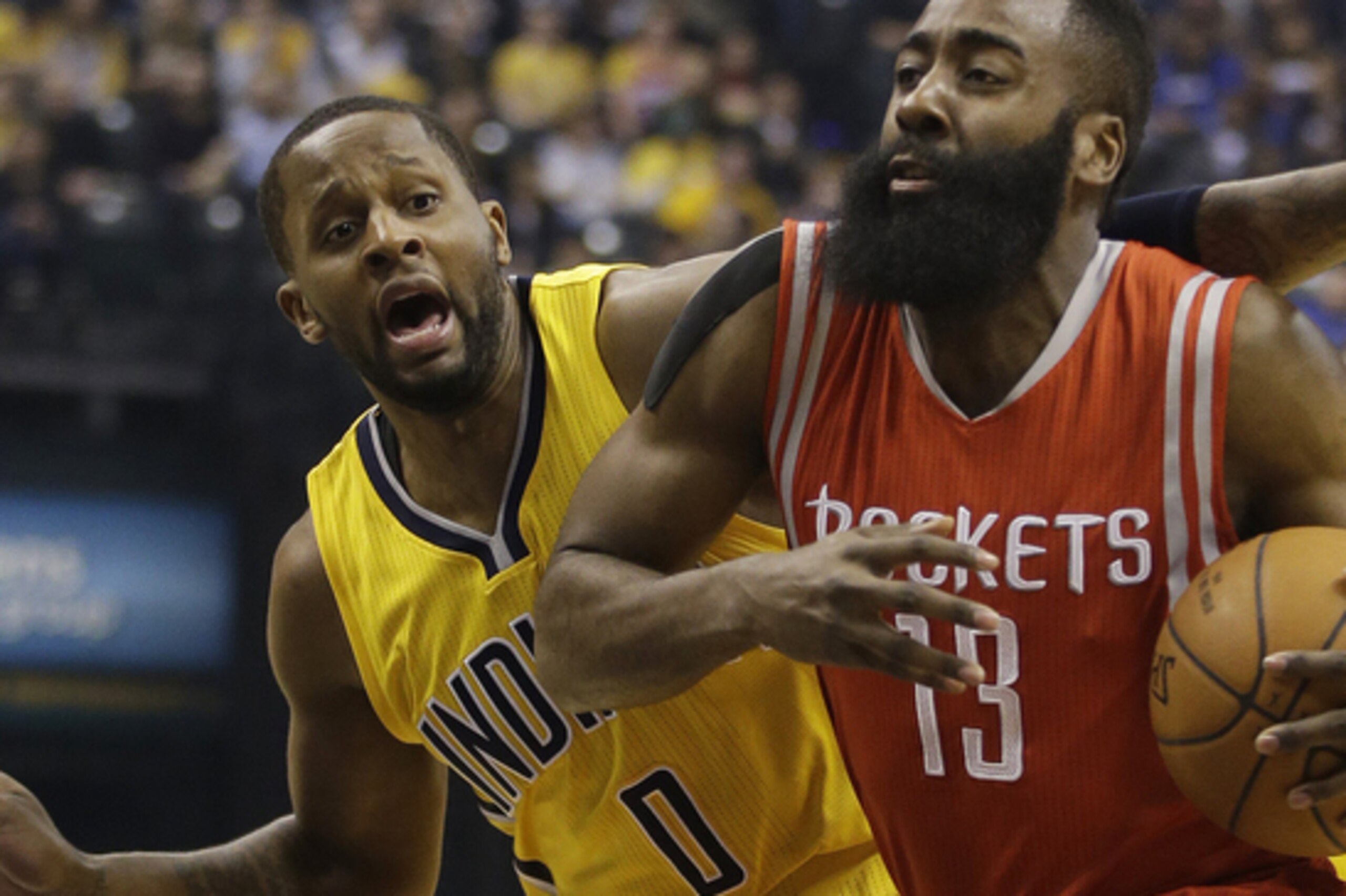 Rockets guard James Harden scored 44 points at Indiana on Monday.