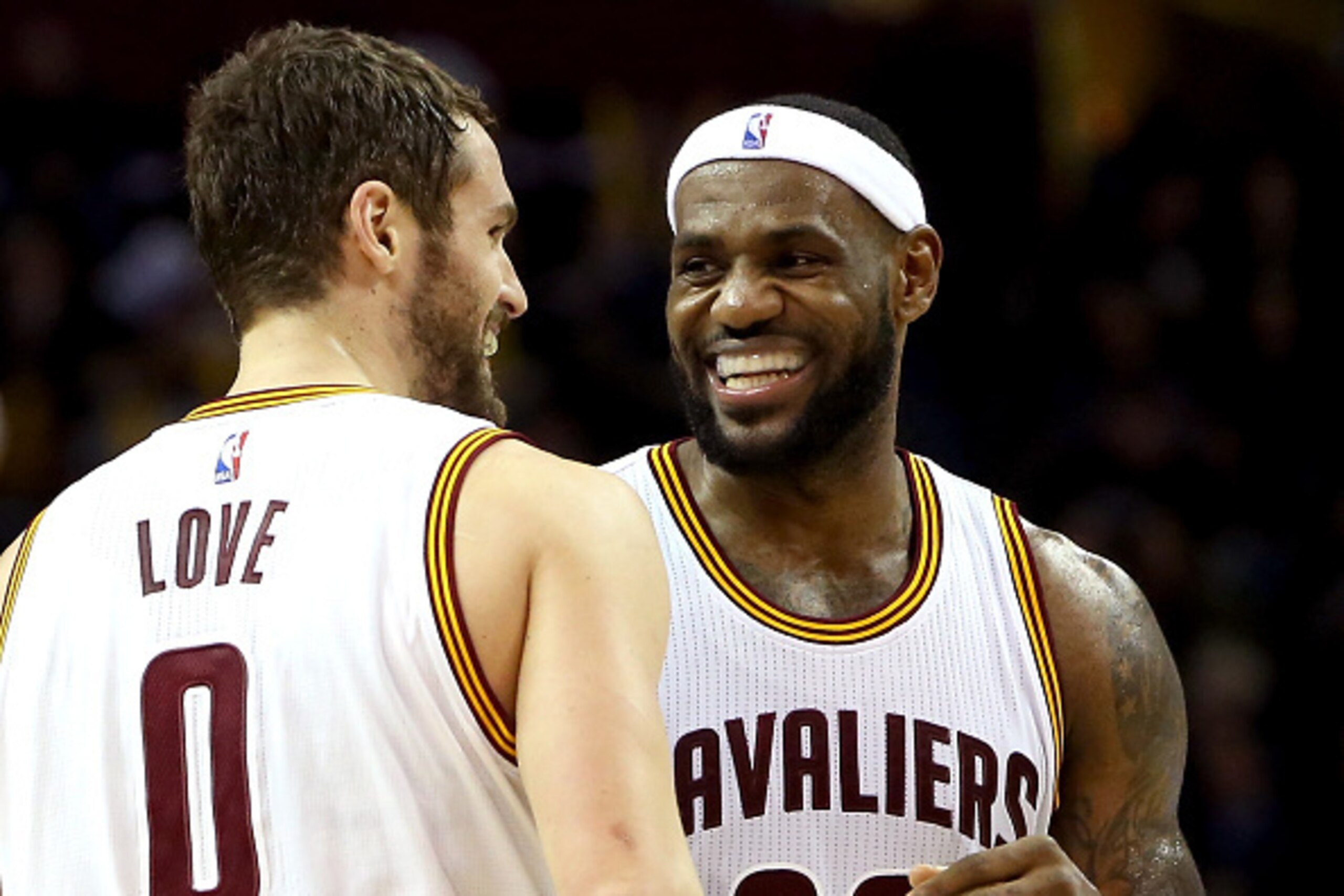 CLEVELAND, OH - DECEMBER 23:  LeBron James #23 and Kevin Love #0 of the Cleveland Cavaliers react after a play in the second half against the Minnesota Timberwolves at Quicken Loans Arena on December 23, 2014 in Cleveland, Ohio. NOTE TO USER: User express