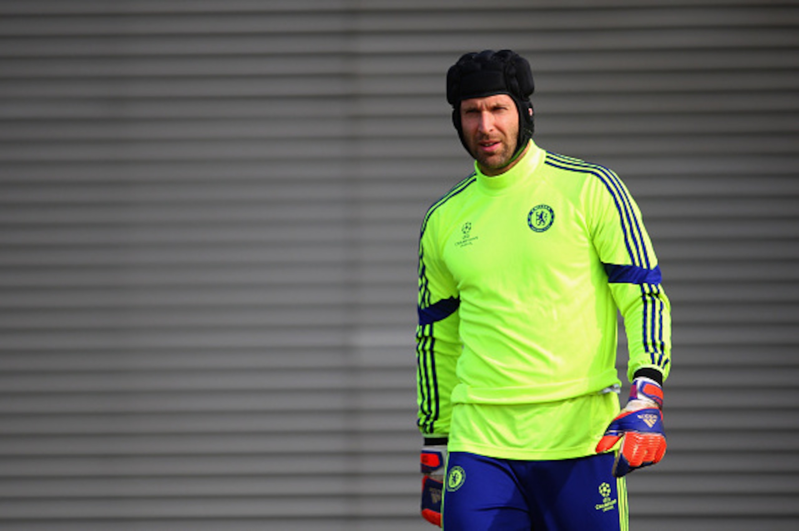 COBHAM, ENGLAND - MARCH 10:  Petr Cech looks on during a Chelsea training session ahead of the UEFA Champions League Round of 16 second leg match against Paris Saint-Germain at Chelsea Training Ground on March 10, 2015 in Cobham, England.  (Photo by Paul 