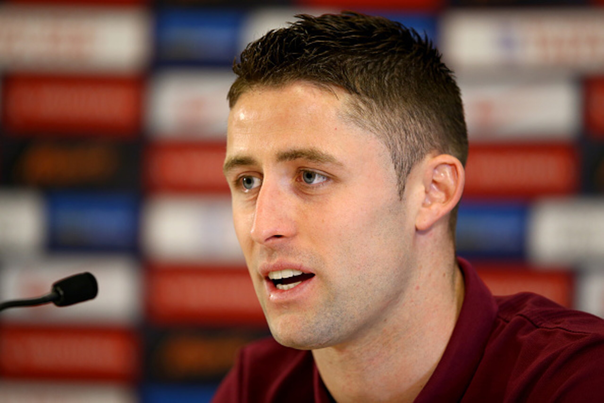 BURTON-UPON-TRENT, ENGLAND - MARCH 24:  Gary Cahill speaks to the media during an England Press Conference at St Georges Park on March 24, 2015 in Burton-upon-Trent, England.  (Photo by Richard Heathcote/Getty Images)