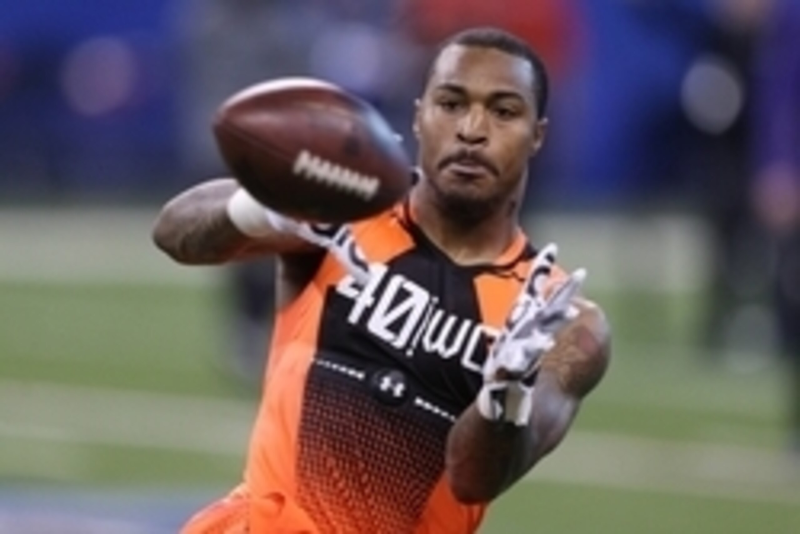 Feb 21, 2015; Indianapolis, IN, USA; Arizona State Sun Devils wide receiver Jaelen Strong catches a pass during the 2015 NFL Combine at Lucas Oil Stadium. Mandatory Credit: Brian Spurlock-USA TODAY Sports
