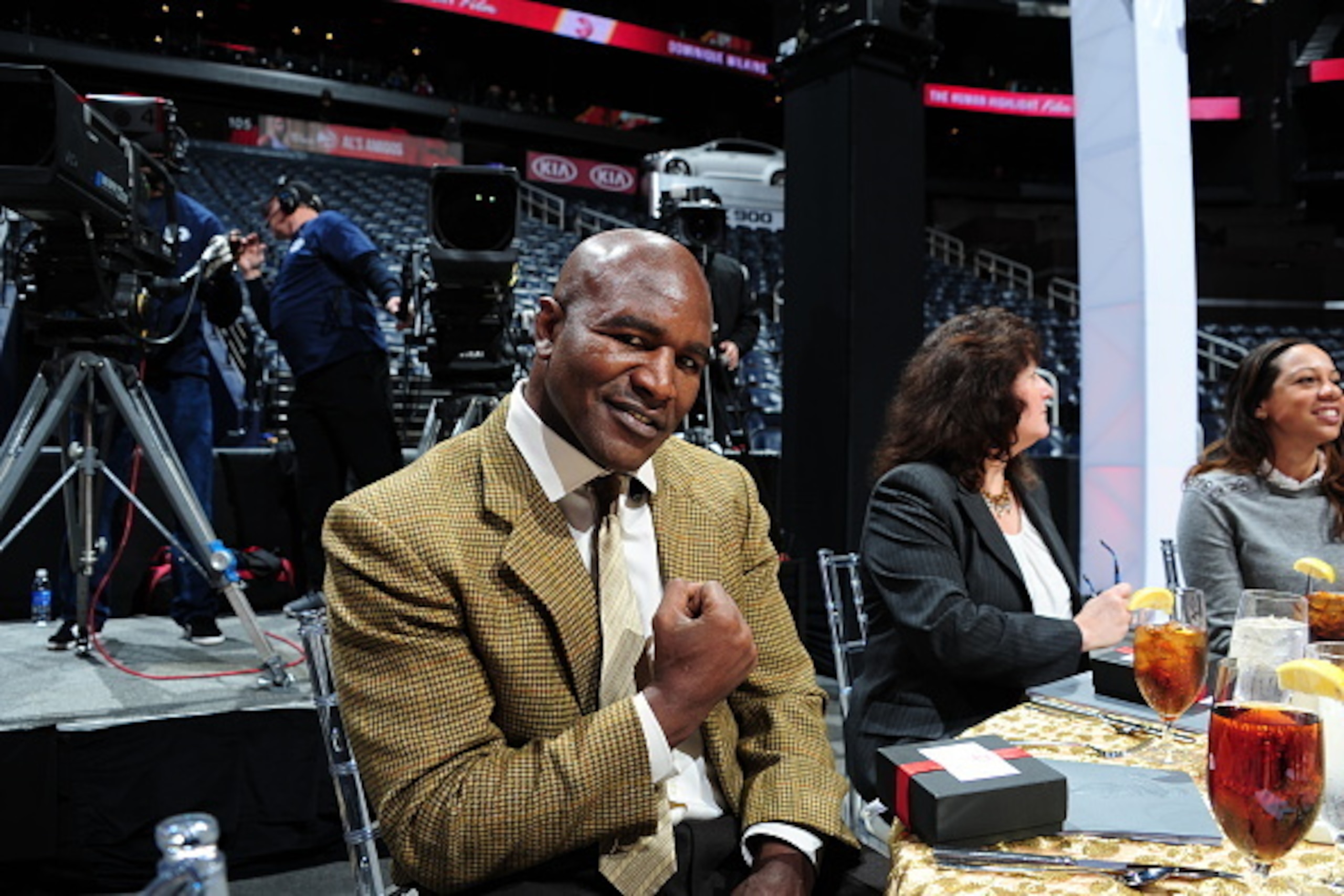 ATLANTA, GA - MARCH 5: Former Boxer Vander Holyfield attends the Dominique Wilkins Statue Unveiling Ceremony on March 5, 2015 at Philips Arena in Atlanta, Georgia.  NOTE TO USER: User expressly acknowledges and agrees that, by downloading and/or using thi