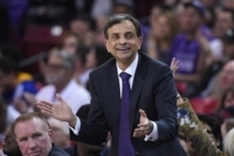 October 29, 2014; Sacramento, CA, USA; Sacramento Kings owner Vivek Ranadive celebrates during the second quarter against the Golden State Warriors at Sleep Train Arena. The Warriors defeated the Kings 95-77. Mandatory Credit: Kyle Terada-USA TODAY Sports