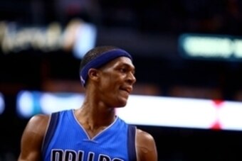 Mar 22, 2015; Phoenix, AZ, USA; Dallas Mavericks guard Rajon Rondo (9) against the Phoenix Suns at US Airways Center. The Suns defeated the Mavericks 98-92. Mandatory Credit: Mark J. Rebilas-USA TODAY Sports