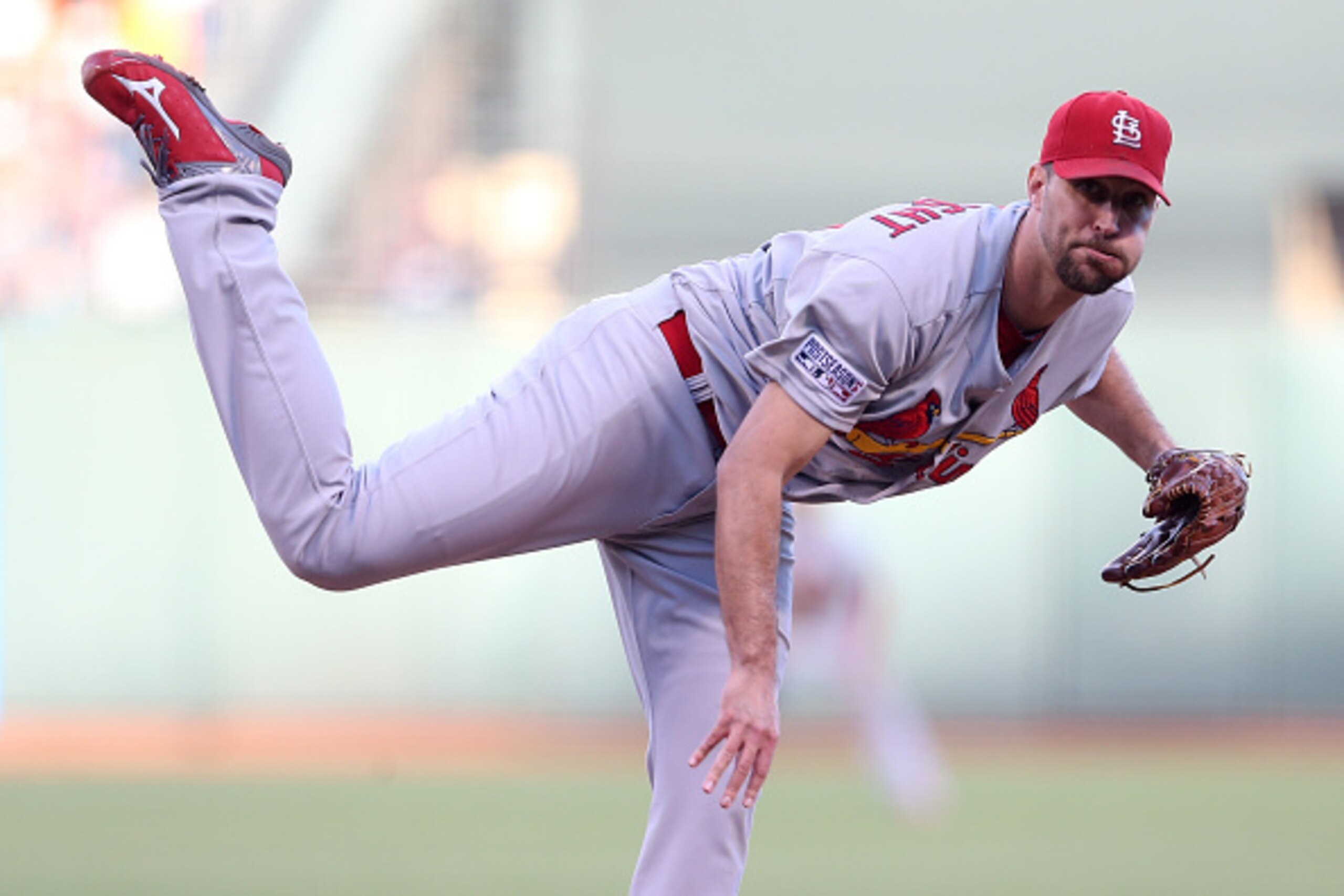 SAN FRANCISCO, CA - OCTOBER 16:  Adam Wainwright #50 of the St. Louis Cardinals pitches in the first inning while taking on the San Francisco Giants during Game Five of the National League Championship Series at AT&T Park on October 16, 2014 in San Franci