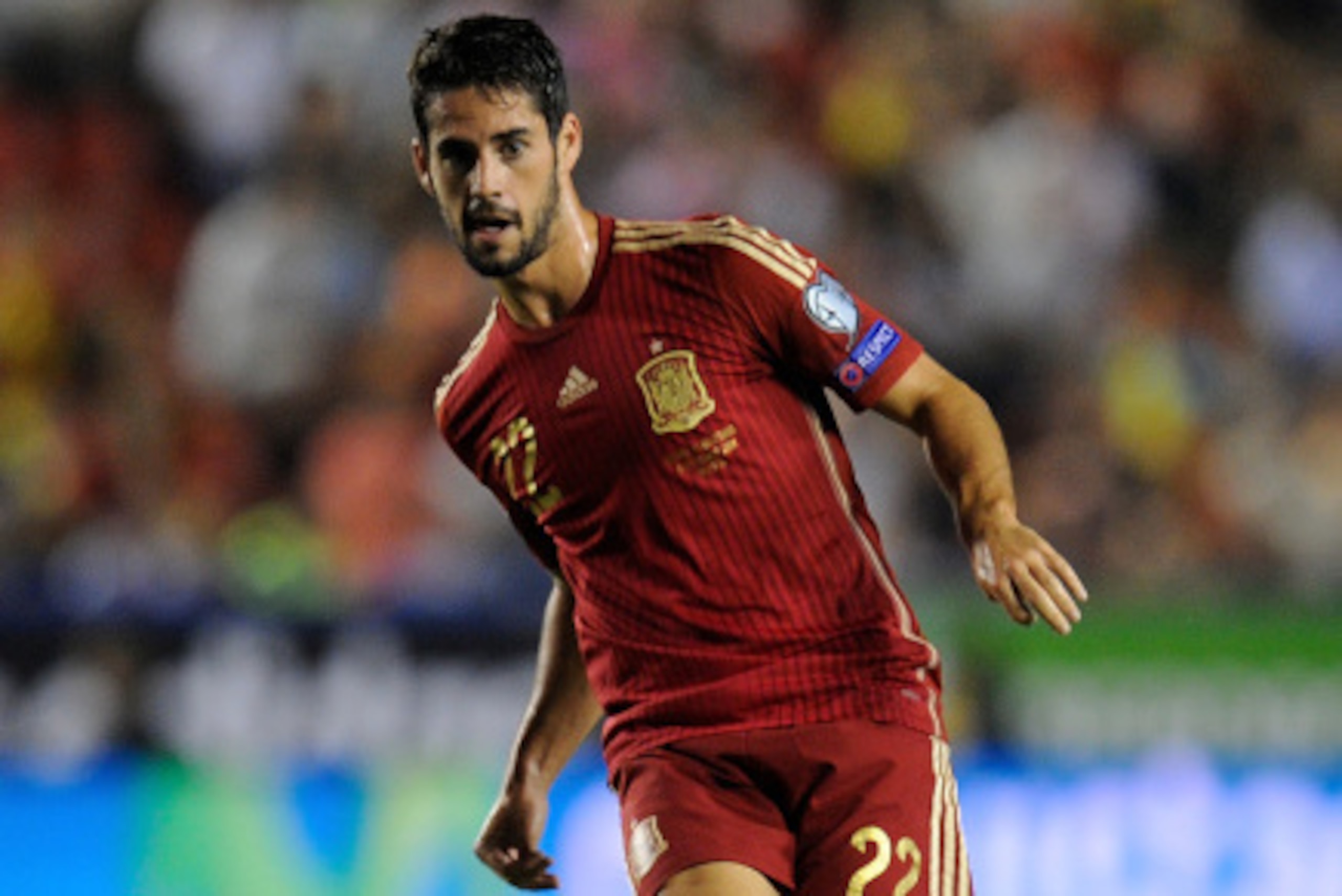 VALENCIA, SPAIN - SEPTEMBER 08:  Isco of Spain in action during the UEFA EURO 2016 Group C Qualifier between Spain and FYR of Macedonia at Estadio Ciutat de Valencia on September 8, 2014 in Valencia, Spain.  (Photo by Denis Doyle/Getty Images)