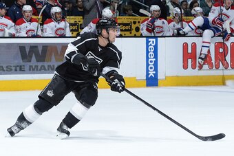 LOS ANGELES, CA - MARCH 05: Andrej Sekera #7 of the Los Angeles Kings handles the puck during a game against the Montreal Canadiens at STAPLES Center on March 05, 2015 in Los Angeles, California. (Photo by Andrew D. Bernstein/NHLI via Getty Images)