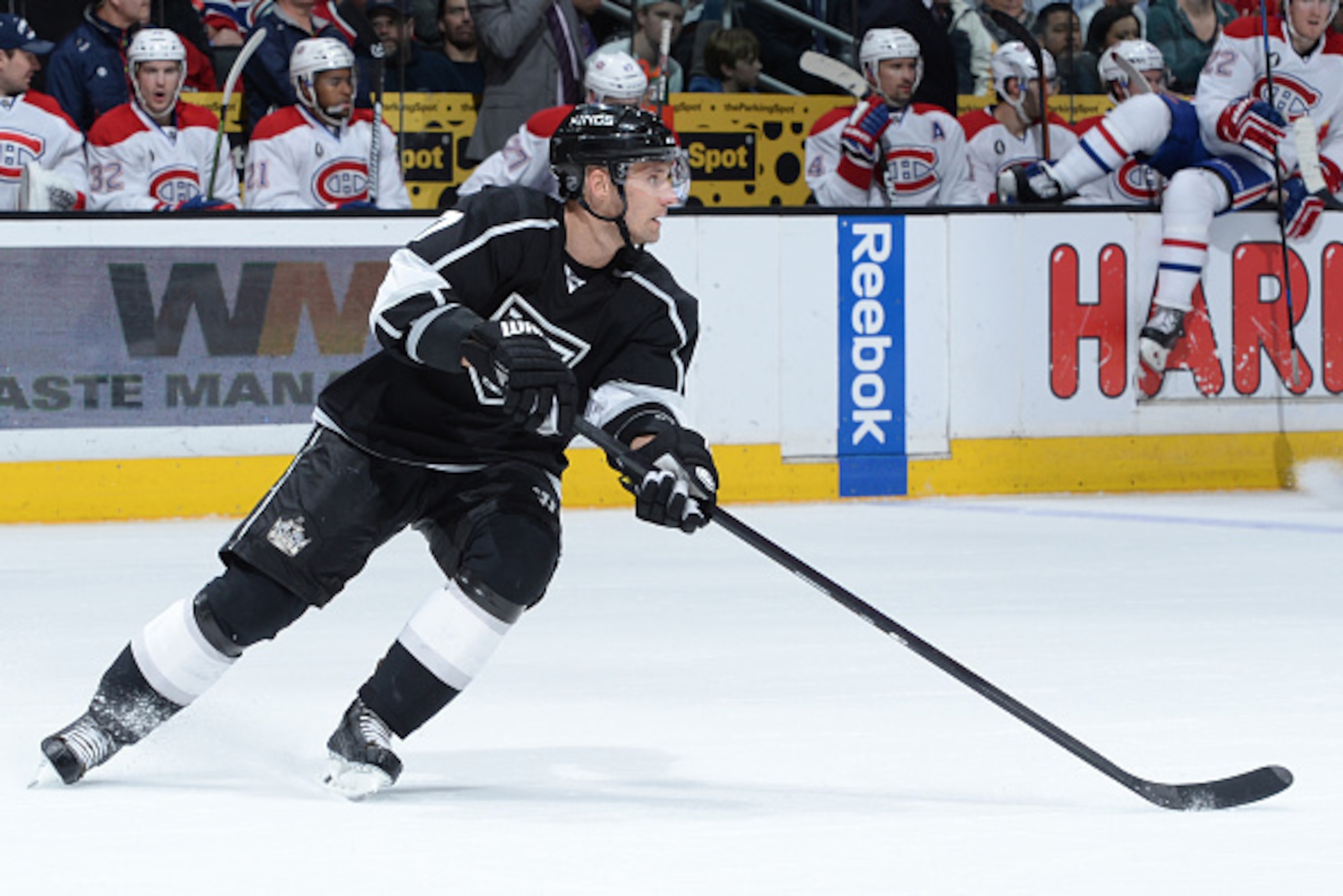 LOS ANGELES, CA - MARCH 05: Andrej Sekera #7 of the Los Angeles Kings handles the puck during a game against the Montreal Canadiens at STAPLES Center on March 05, 2015 in Los Angeles, California. (Photo by Andrew D. Bernstein/NHLI via Getty Images)