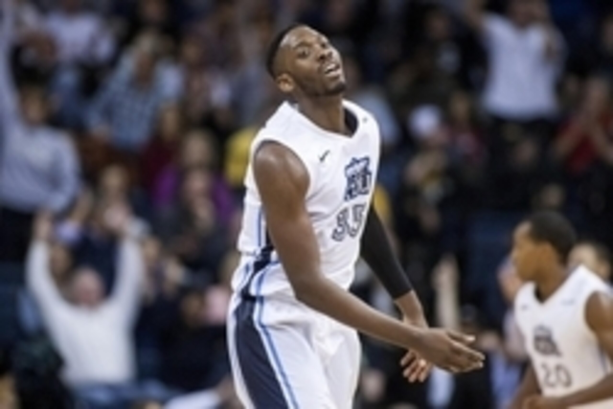 Nov 29, 2014; Norfolk, VA, USA; Old Dominion Monarchs center Jonathan Arledge (35) reacts after making a three pointer during the second half against the Virginia Commonwealth Rams at Constant Convocation Center. Mandatory Credit: Peter Casey-USA TODAY Sp