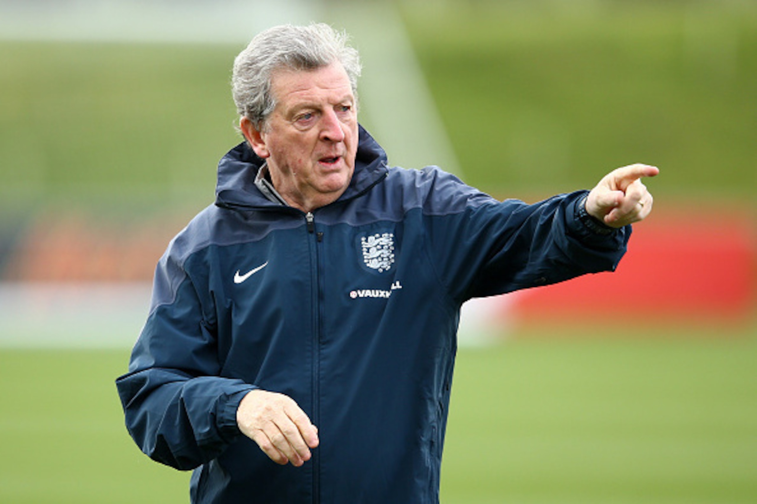 BURTON-UPON-TRENT, ENGLAND - MARCH 24:  Manager Roy Hodgson gives directions during an England training session at St Georges Park on March 24, 2015 in Burton-upon-Trent, England.  (Photo by Richard Heathcote/Getty Images)