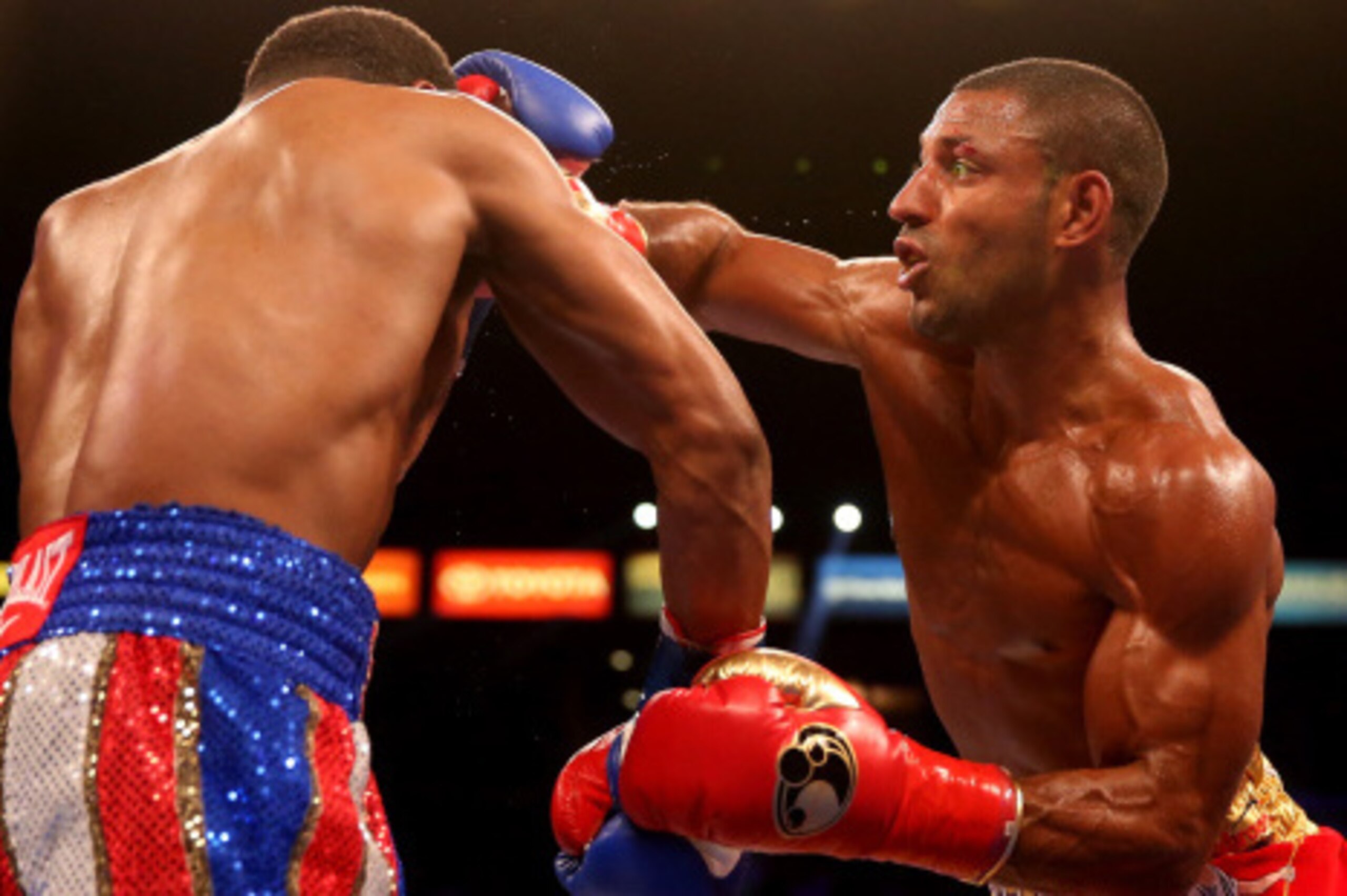 LOS ANGELES, CA - AUGUST 16:  Kell Brook lands a punch on Shawn Porter in their IBF Welterweight World Championship fight at StubHub Center on August 16, 2014 in Los Angeles, California.  (Photo by Stephen Dunn/Getty Images)