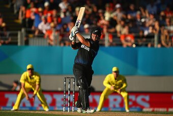 AUCKLAND, NEW ZEALAND - FEBRUARY 28: Corey Anderson of New Zealand bats during the 2015 ICC Cricket World Cup match between Australia and New Zealand at Eden Park on February 28, 2015 in Auckland, New Zealand.  (Photo by Ryan Pierse/Getty Images)