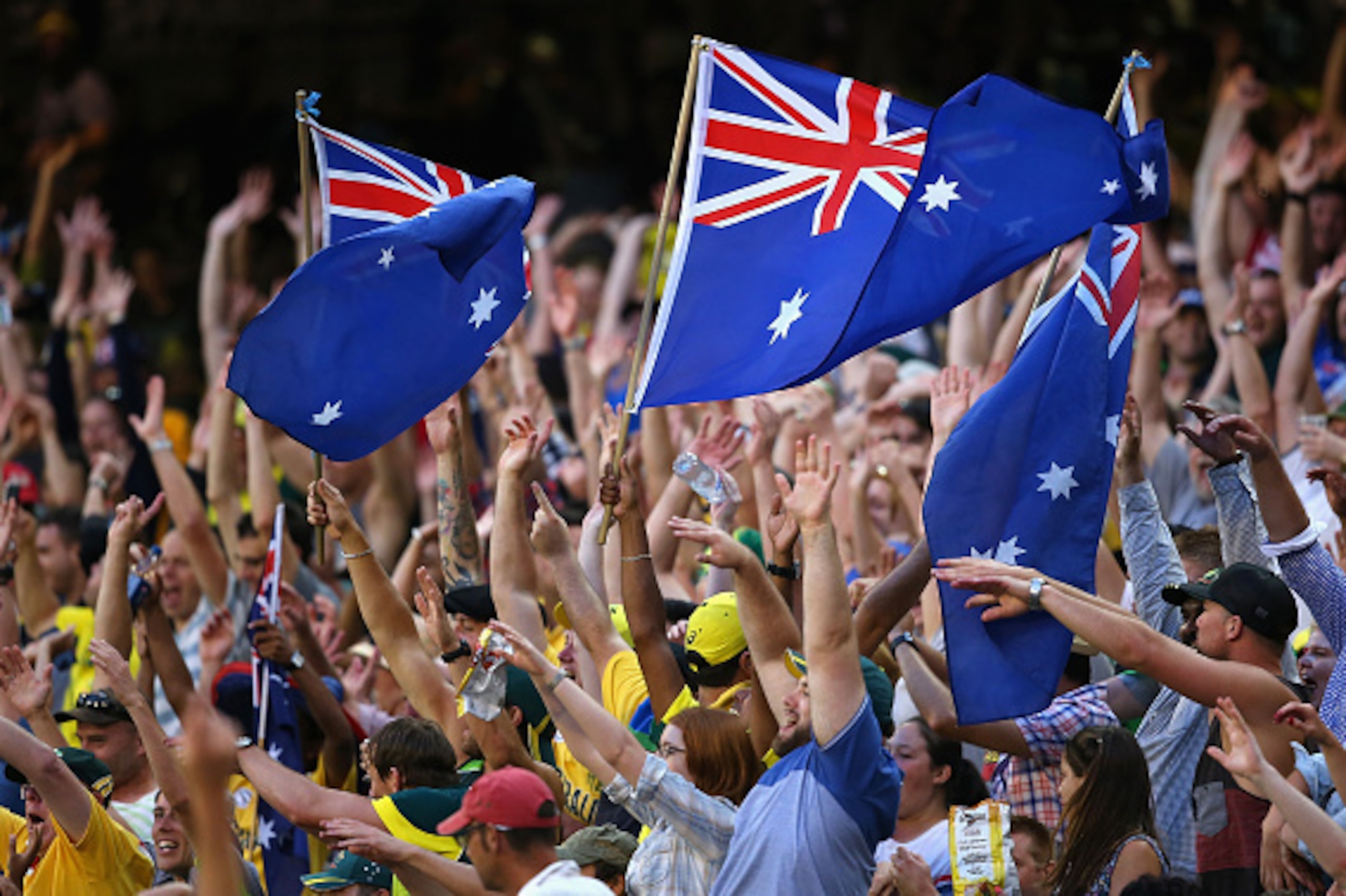 MELBOURNE, AUSTRALIA - FEBRUARY 14:  Australian fans show their support during the 2015 ICC Cricket World Cup match between England and Australia at Melbourne Cricket Ground on February 14, 2015 in Melbourne, Australia.  (Photo by Quinn Rooney/Getty Image