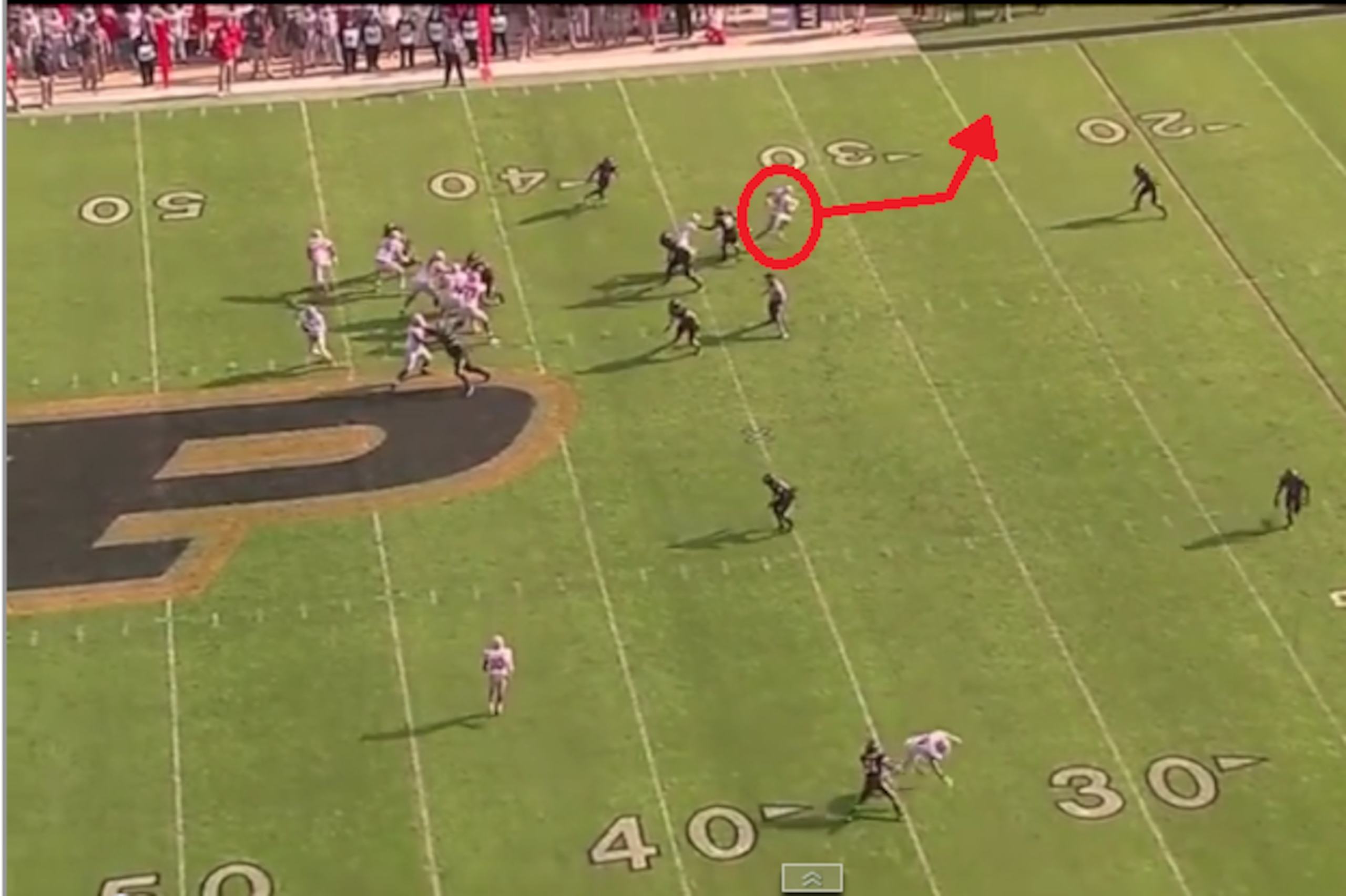 Tight end Jeff Heuerman places pressure on Purdue safety.