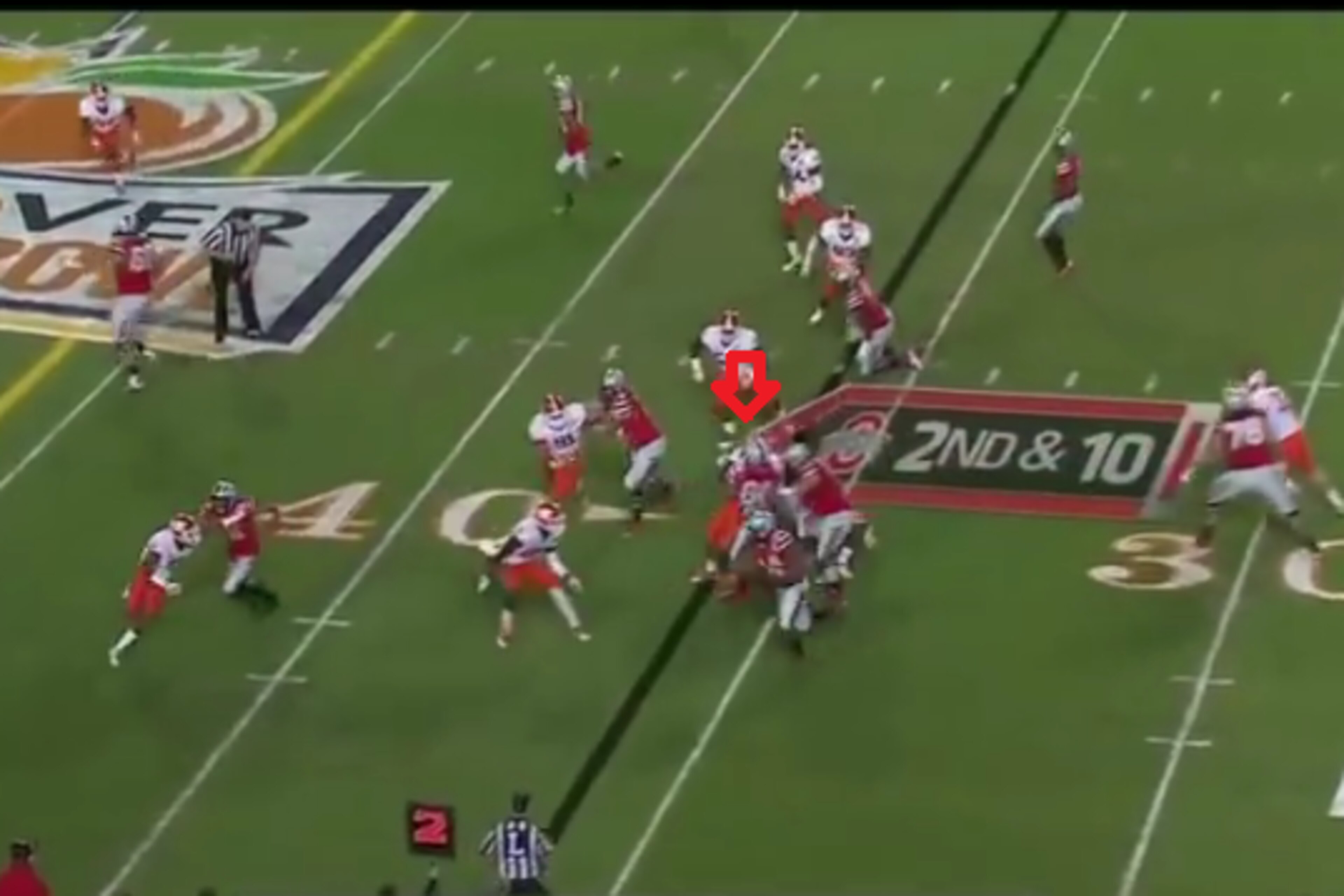 Jeff Heuerman successfully hooks Vic Beasley. Jeff Heuerman successfully hooks Vic Beasley.