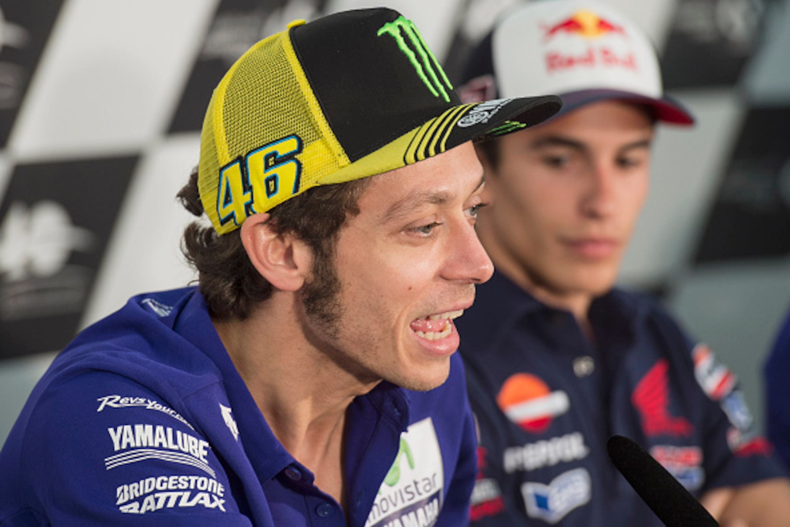 DOHA, QATAR - MARCH 25:  Valentino Rossi of Italy and Movistar Yamaha MotoGP speaks during the press conference pre-event during the MotoGp of Qatar - Press Conference  at Losail Circuit on March 25, 2015 in Doha, Qatar.  (Photo by Mirco Lazzari gp/Getty 